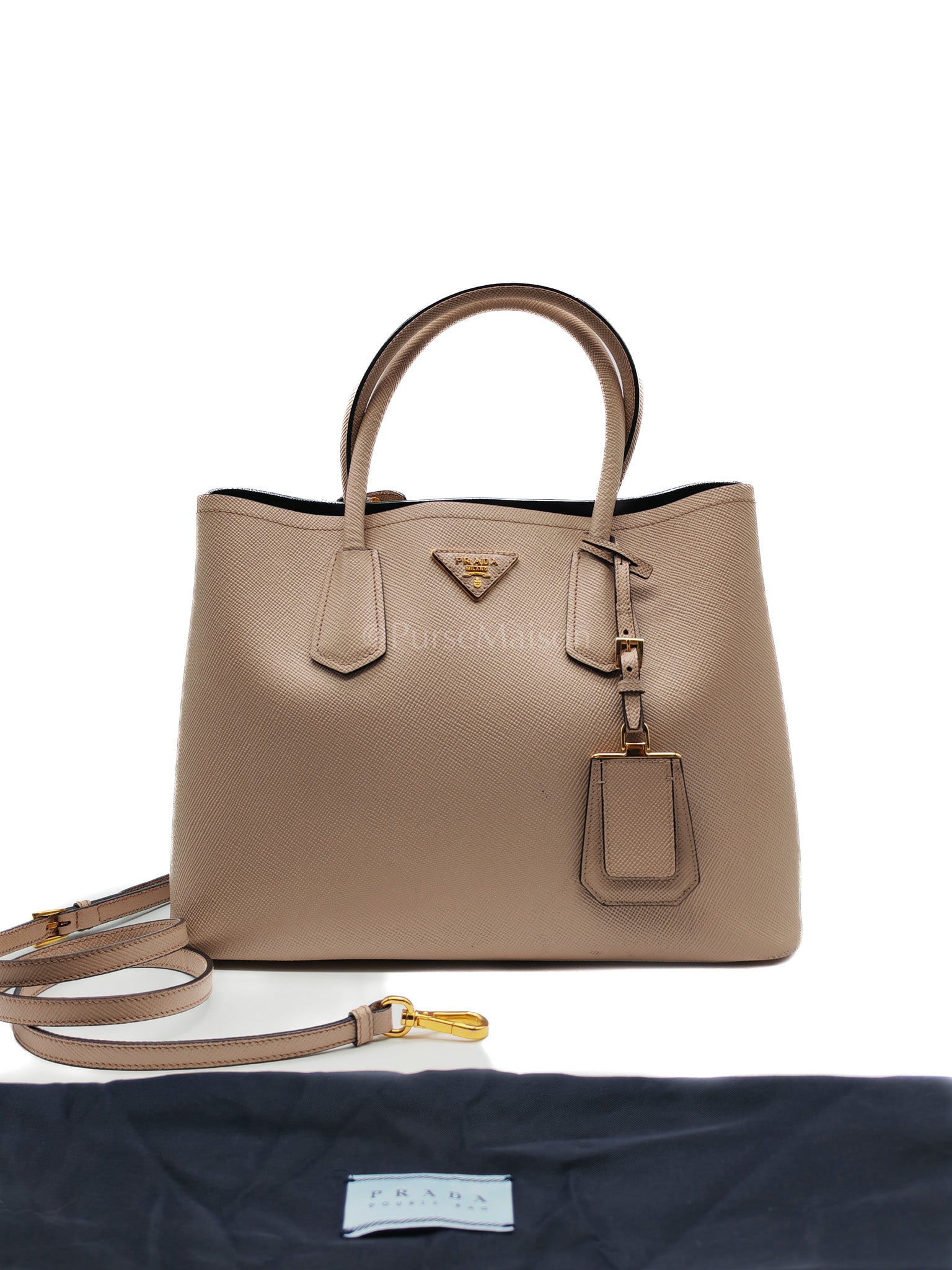 Double Bag in Light Beige Saffiano Cuir Leather Shoulder Bag | Purse Maison Luxury Bags Shop