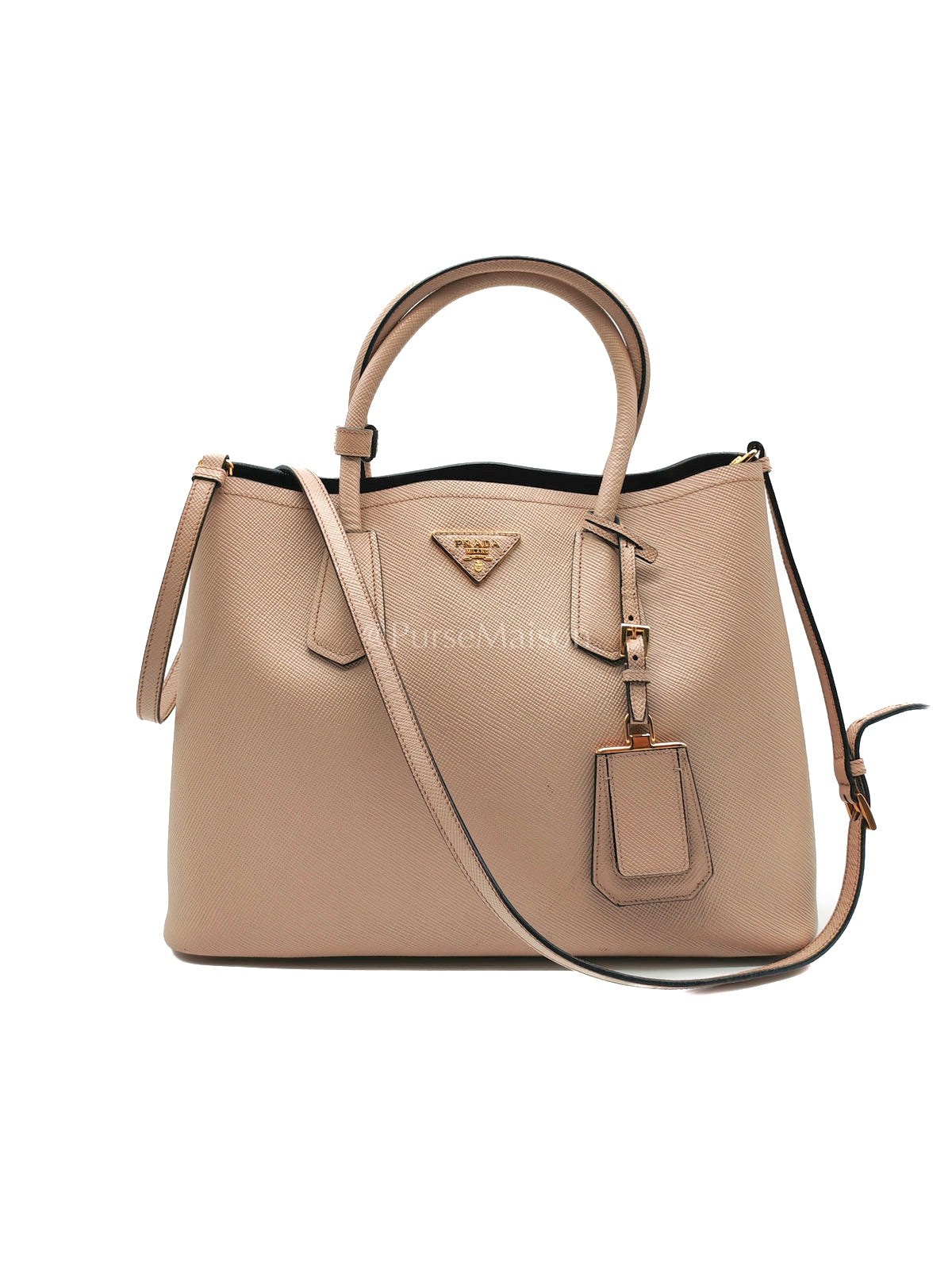 Double Bag in Light Beige Saffiano Cuir Leather Shoulder Bag | Purse Maison Luxury Bags Shop