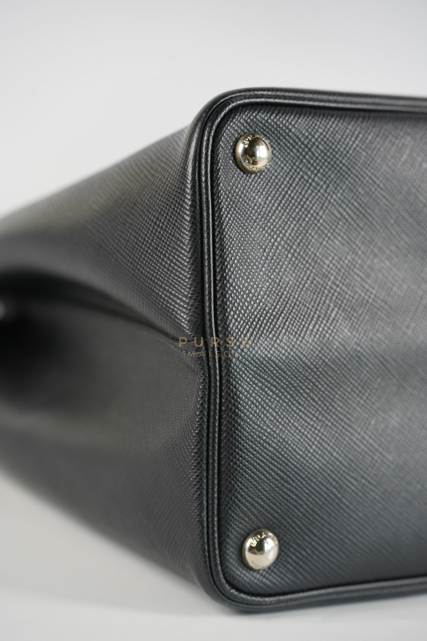 Double Bag Large in Black/Nero Saffiano Cuir Leather Silver Hardware | Purse Maison Luxury Bags Shop