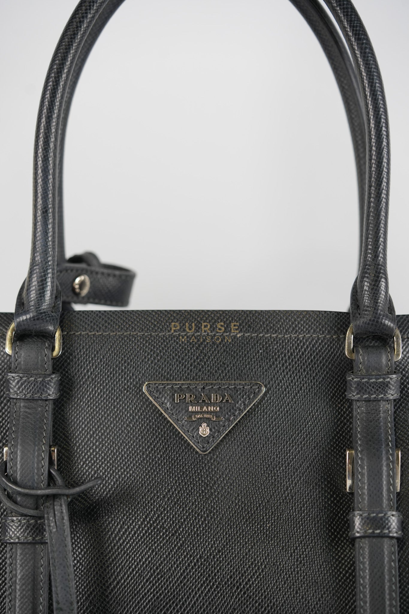 Double Bag Large in Black/Nero Saffiano Cuir Leather Silver Hardware | Purse Maison Luxury Bags Shop