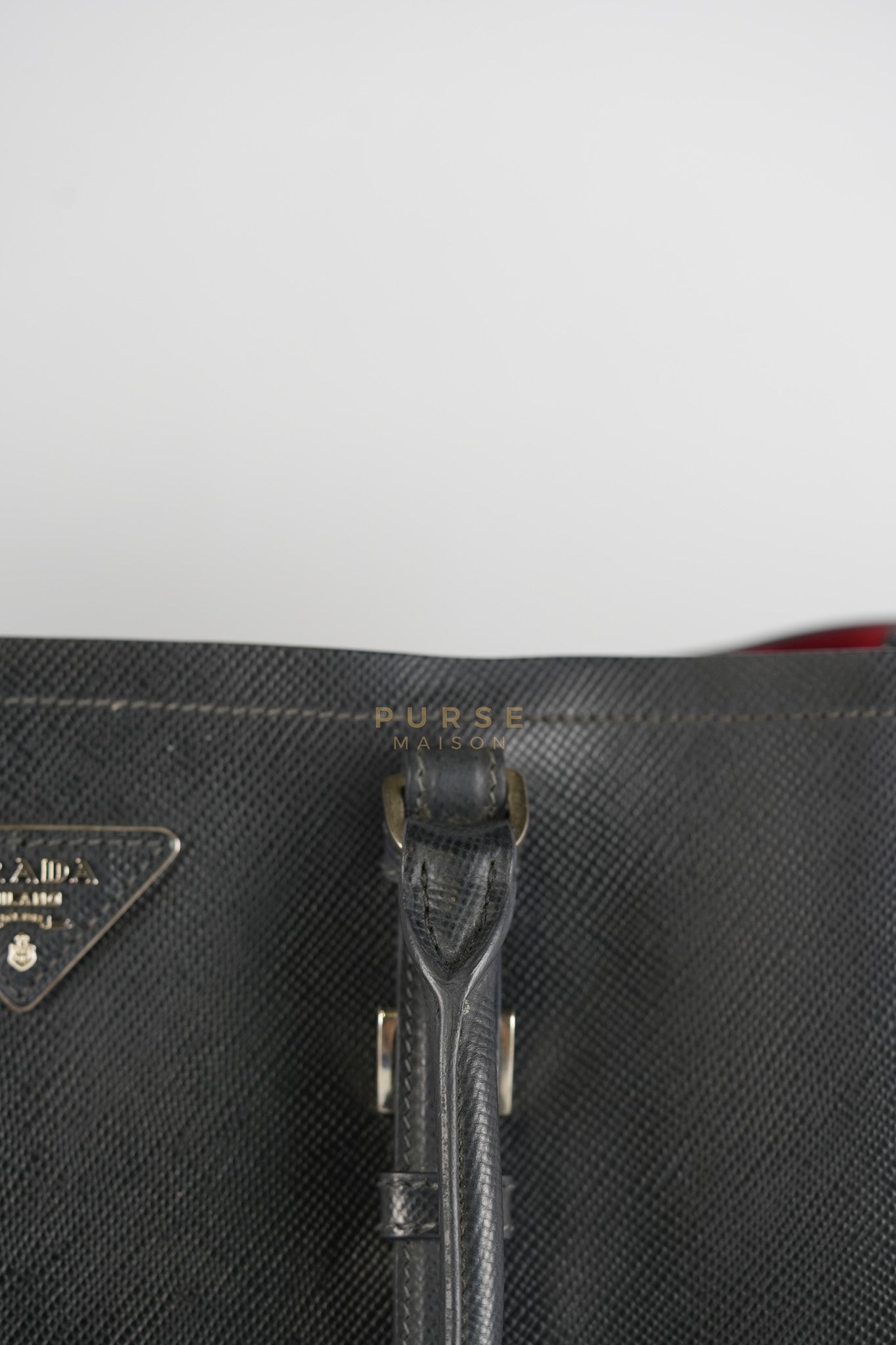 Double Bag Large in Black/Nero Saffiano Cuir Leather Silver Hardware | Purse Maison Luxury Bags Shop