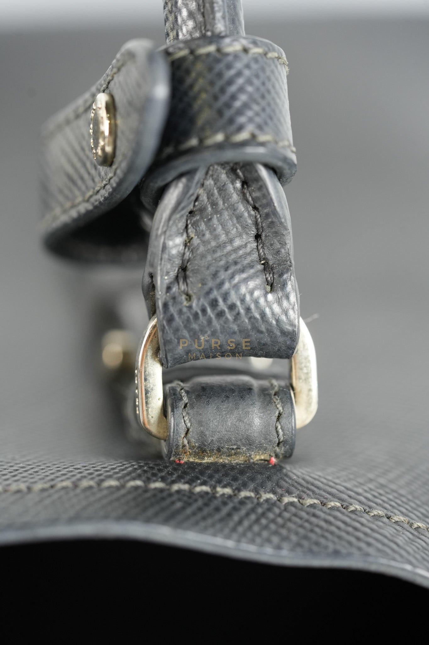 Double Bag Large in Black/Nero Saffiano Cuir Leather Silver Hardware | Purse Maison Luxury Bags Shop