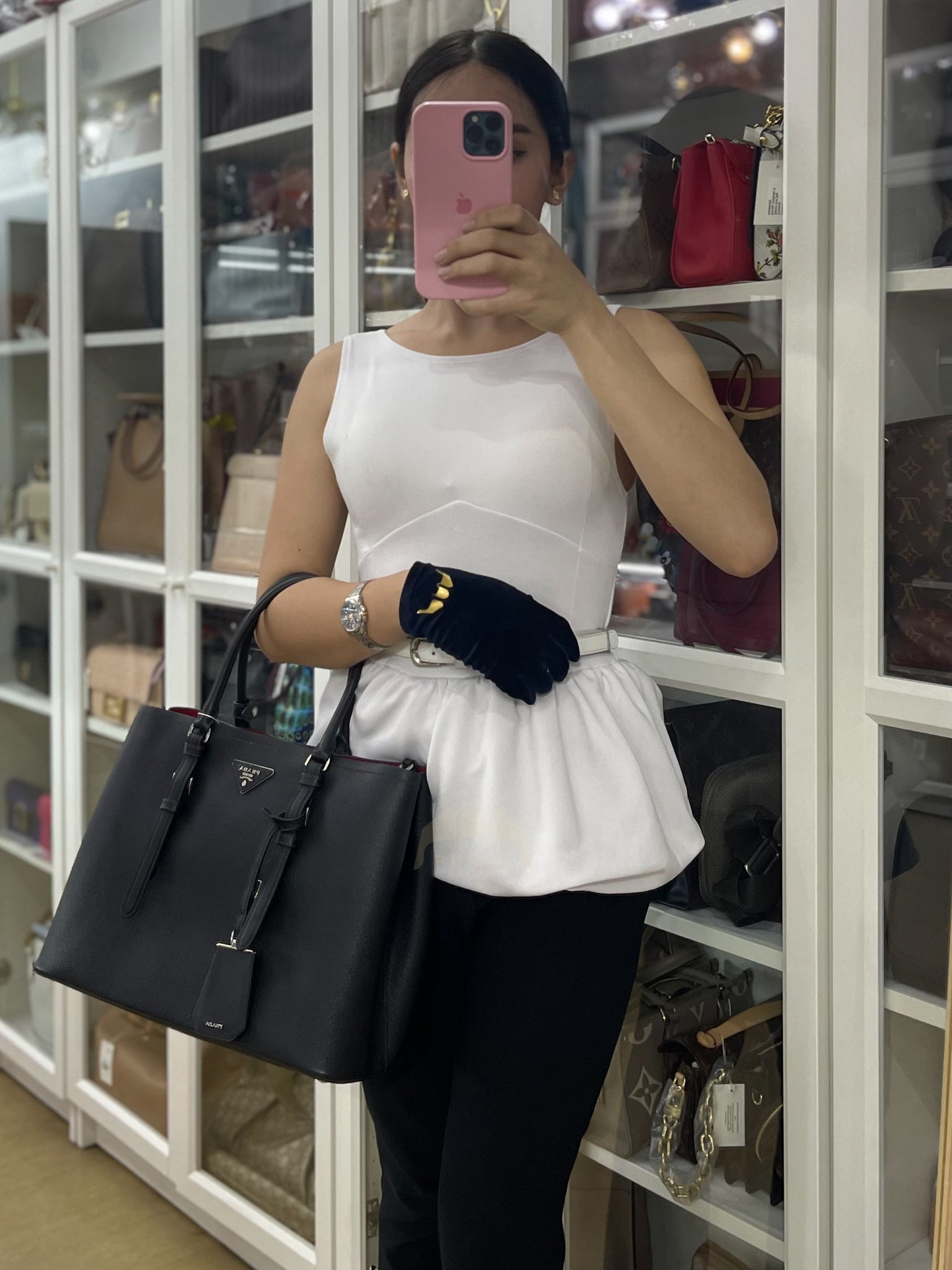 Double Bag Large in Black/Nero Saffiano Cuir Leather Silver Hardware | Purse Maison Luxury Bags Shop