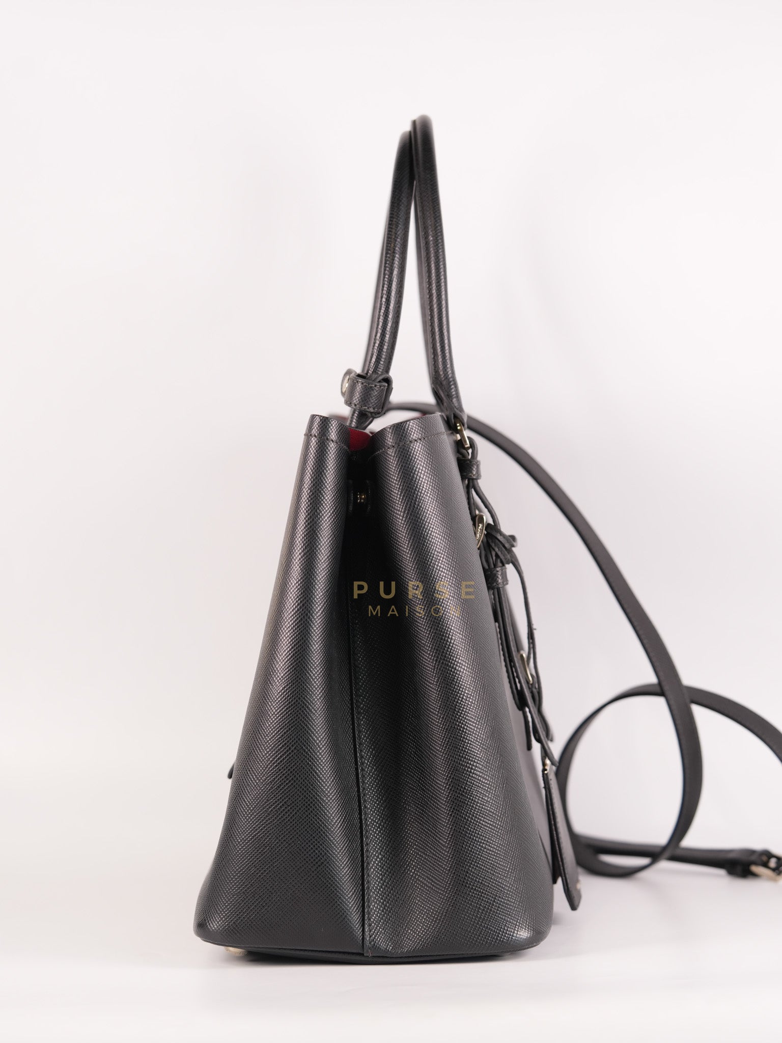 Double Bag Large in Black/Nero Saffiano Cuir Leather Silver Hardware | Purse Maison Luxury Bags Shop