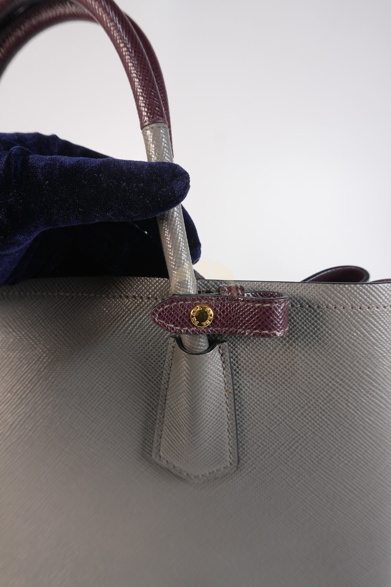 Double Bag Medium Saffiano Cuir Gray/Burgundy Leather Two-Way Bag | Purse Maison Luxury Bags Shop