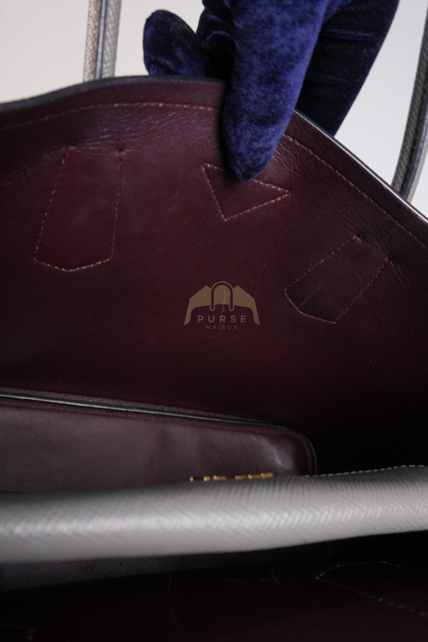 Double Bag Medium Saffiano Cuir Gray/Burgundy Leather Two-Way Bag | Purse Maison Luxury Bags Shop