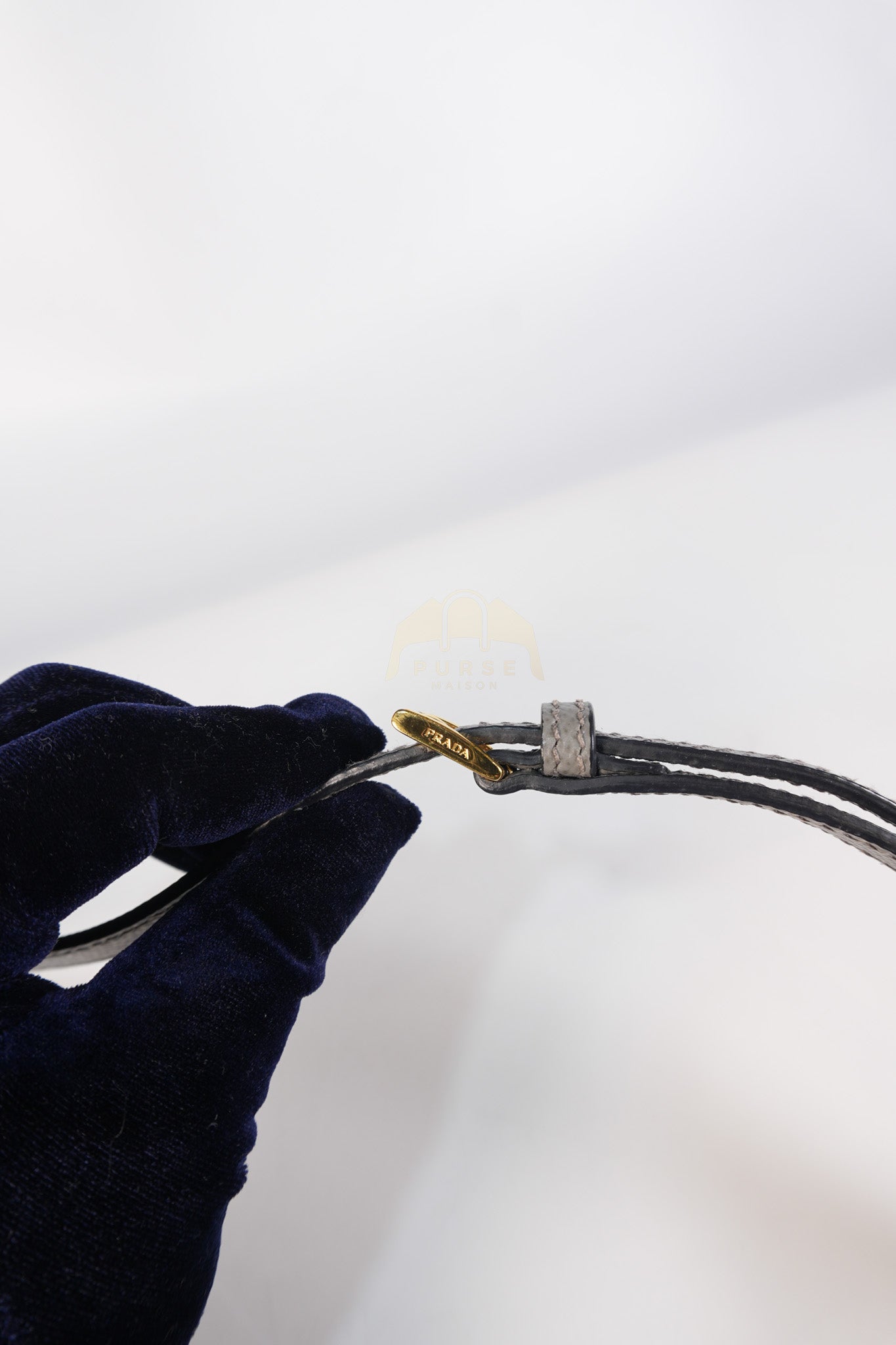 Double Bag Medium Saffiano Cuir Gray/Burgundy Leather Two-Way Bag | Purse Maison Luxury Bags Shop