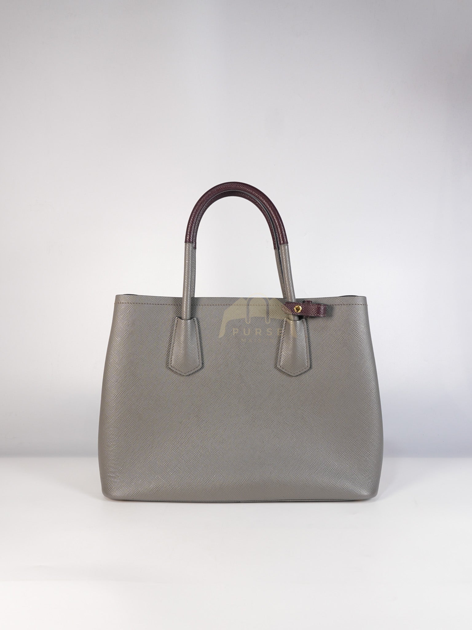 Double Bag Medium Saffiano Cuir Gray/Burgundy Leather Two-Way Bag | Purse Maison Luxury Bags Shop