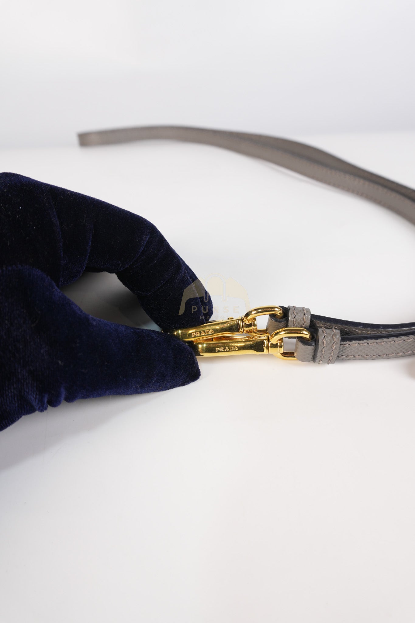 Double Bag Medium Saffiano Cuir Gray/Burgundy Leather Two-Way Bag | Purse Maison Luxury Bags Shop