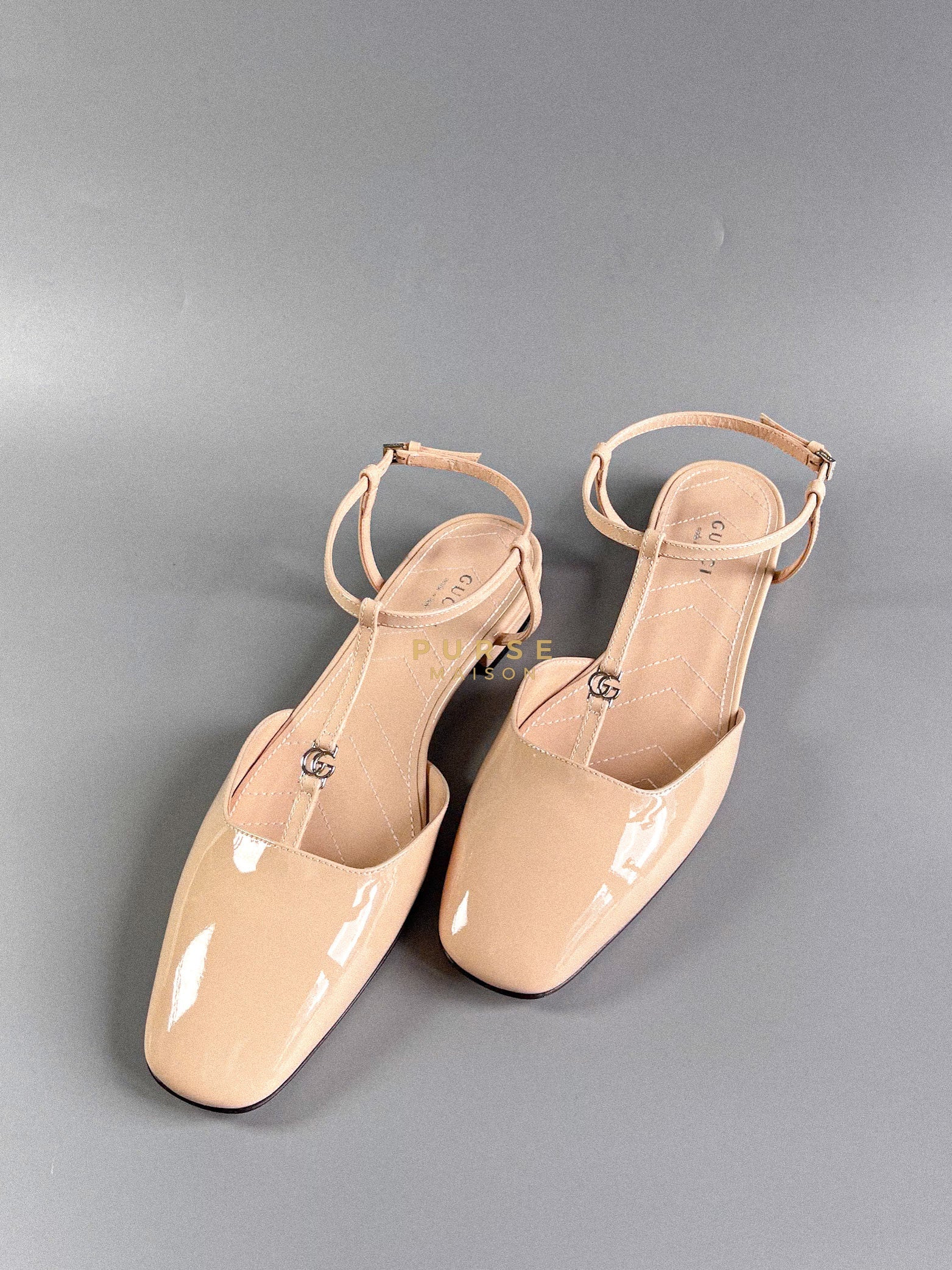 Double G Beige Patent Leather Ballerina Sandals (Size 38 EU, 26cm) | Purse Maison Luxury Bags Shop