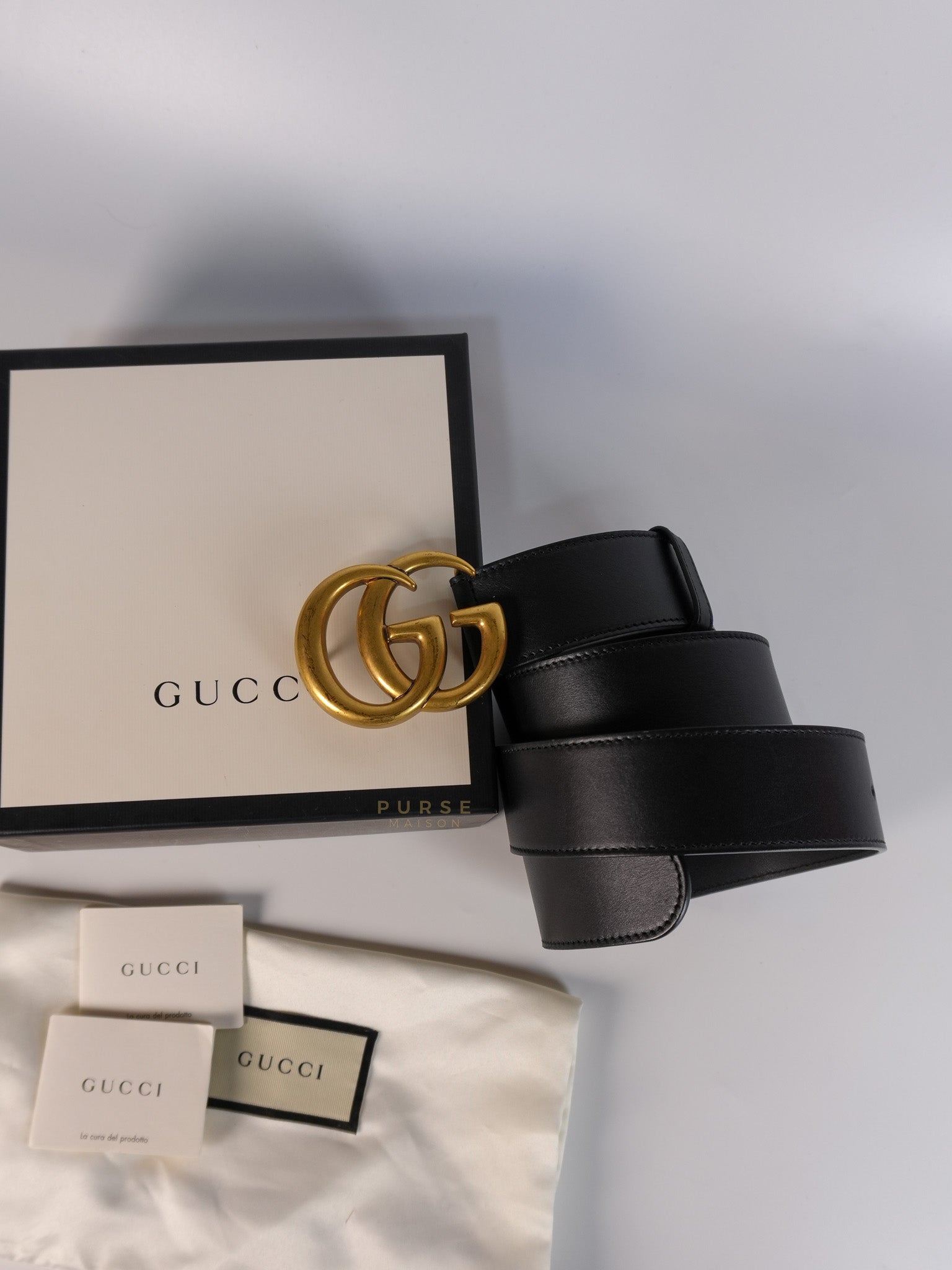 Double G Wide Leather Belt Size 90 | Purse Maison Luxury Bags Shop