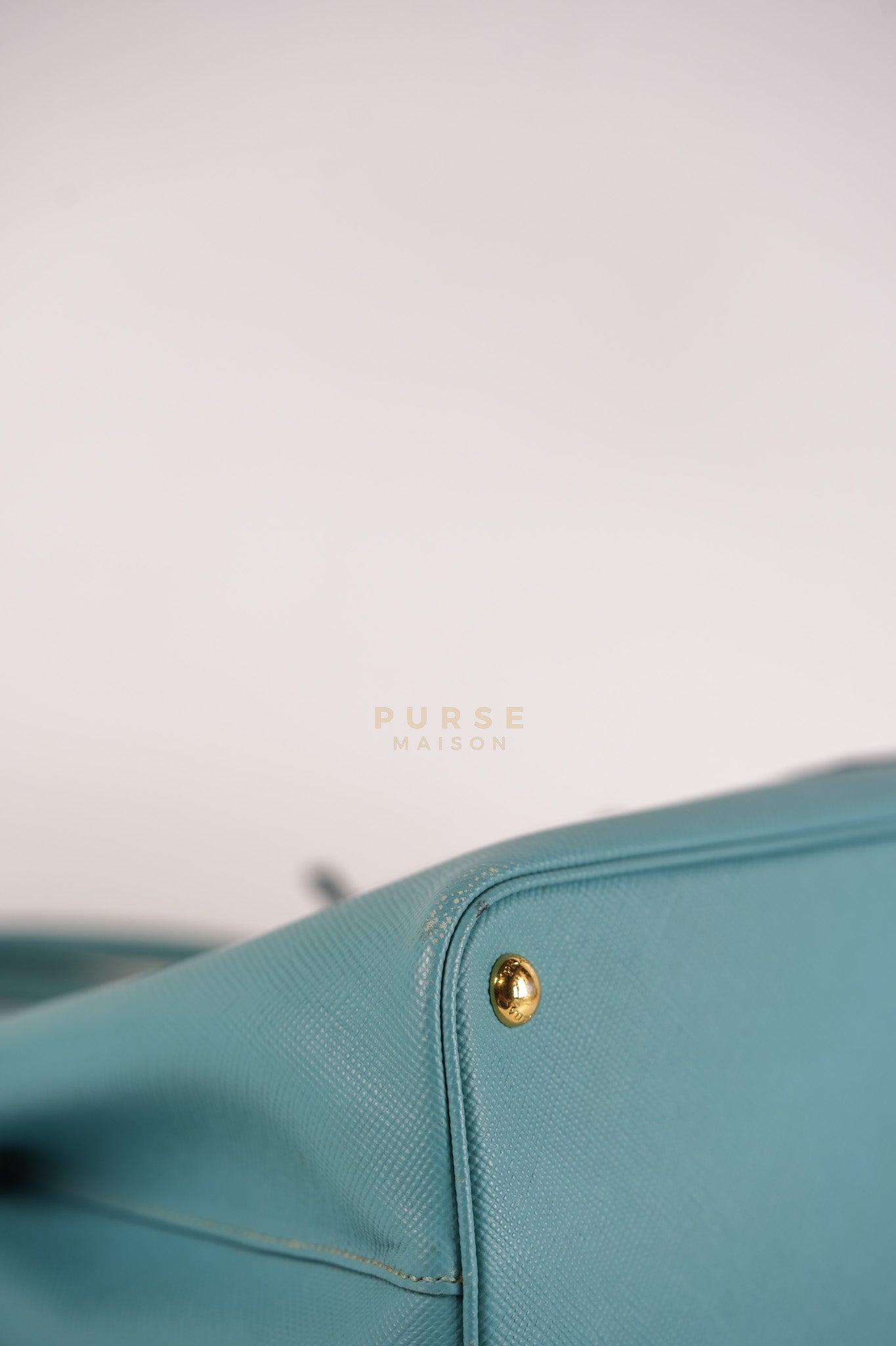 Double Handle Tote Bag Small in Teal Saffiano Cuir Leather | Purse Maison Luxury Bags Shop