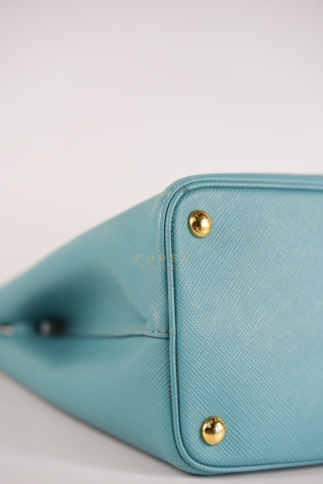 Double Handle Tote Bag Small in Teal Saffiano Cuir Leather | Purse Maison Luxury Bags Shop