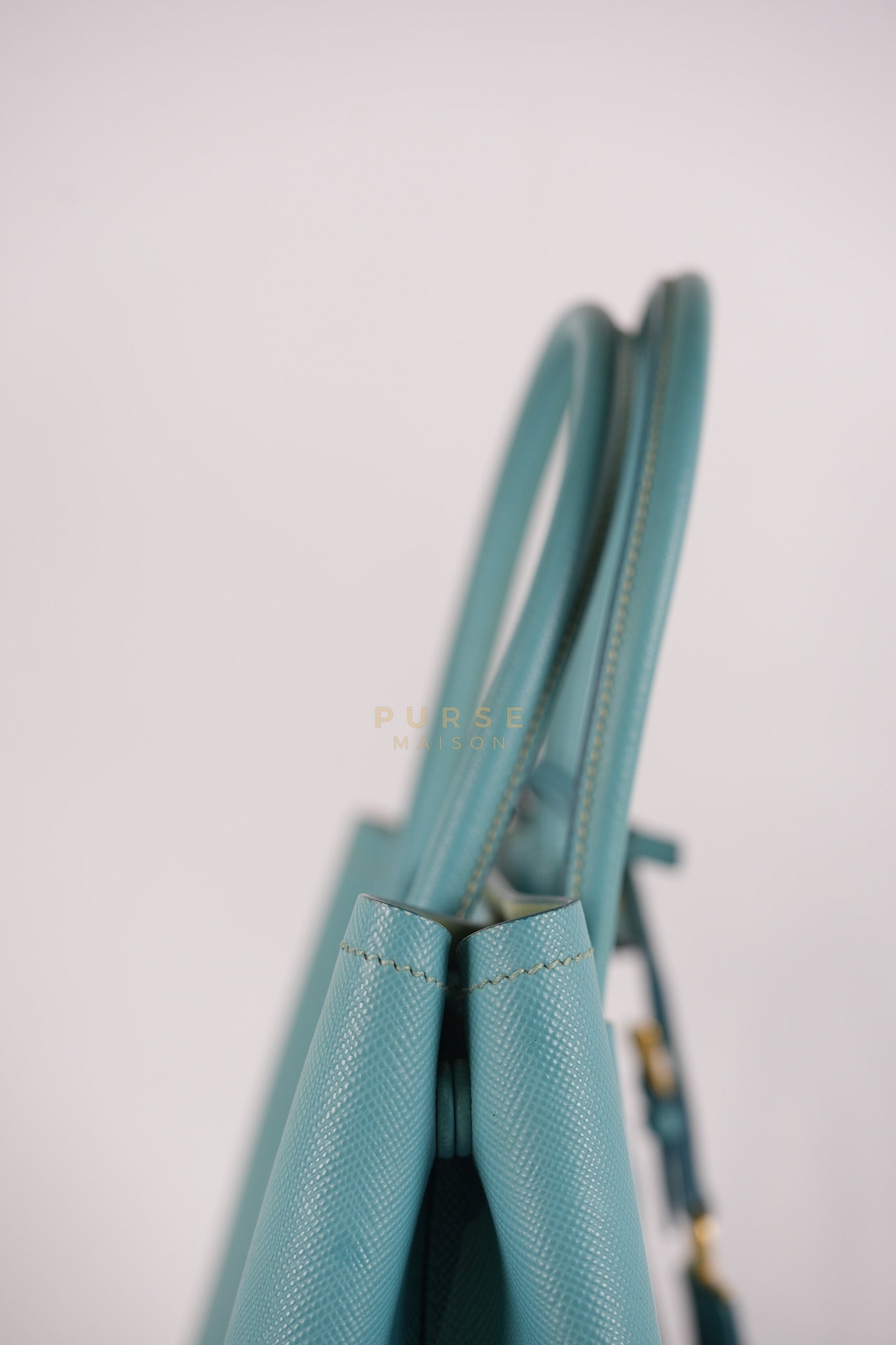 Double Handle Tote Bag Small in Teal Saffiano Cuir Leather | Purse Maison Luxury Bags Shop