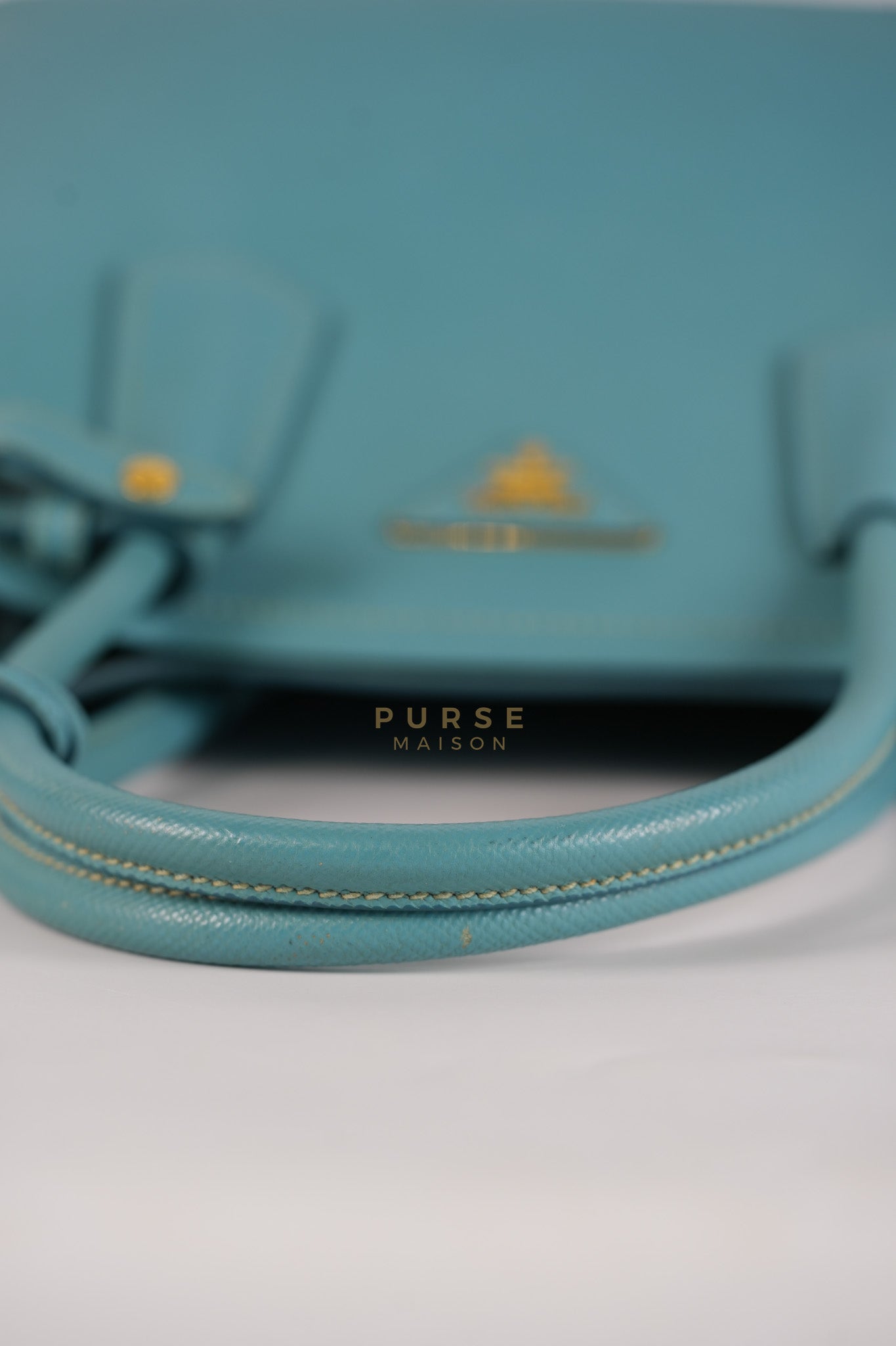 Double Handle Tote Bag Small in Teal Saffiano Cuir Leather | Purse Maison Luxury Bags Shop