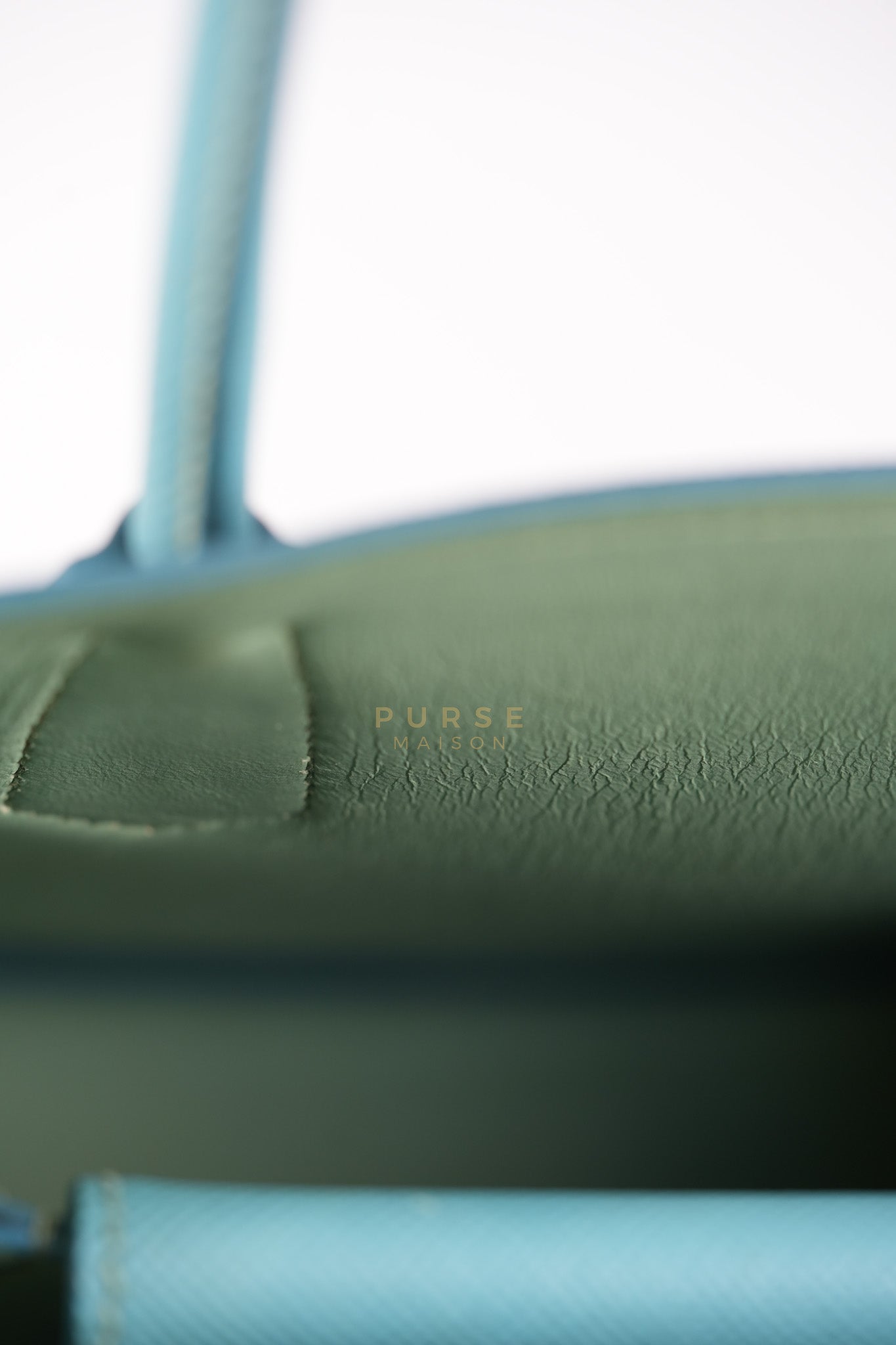 Double Handle Tote Bag Small in Teal Saffiano Cuir Leather | Purse Maison Luxury Bags Shop