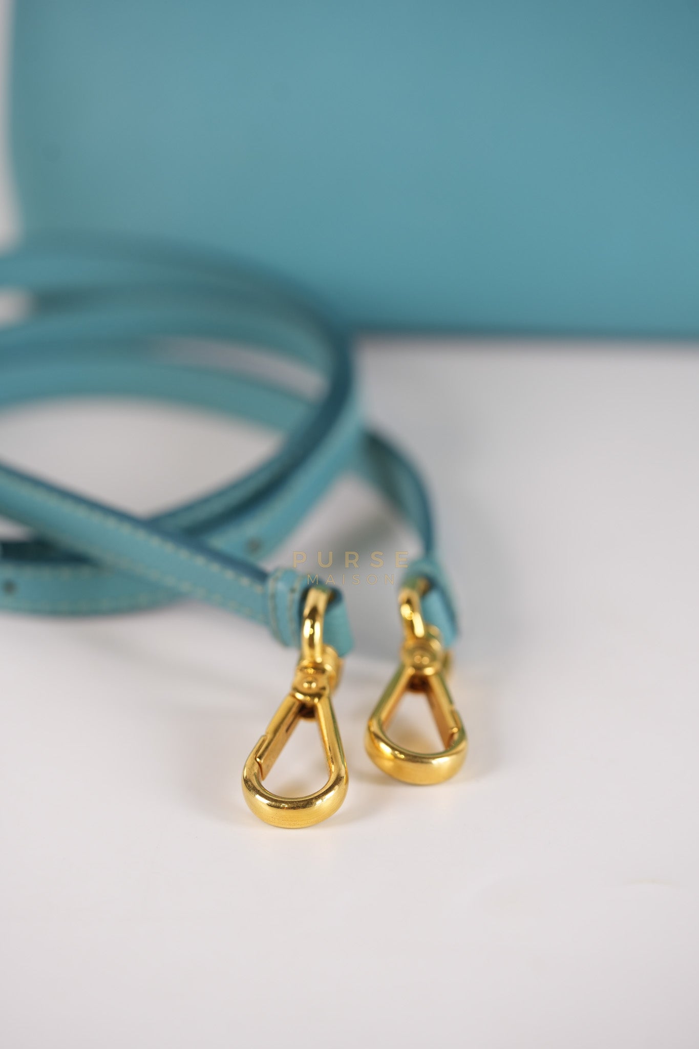 Double Handle Tote Bag Small in Teal Saffiano Cuir Leather | Purse Maison Luxury Bags Shop