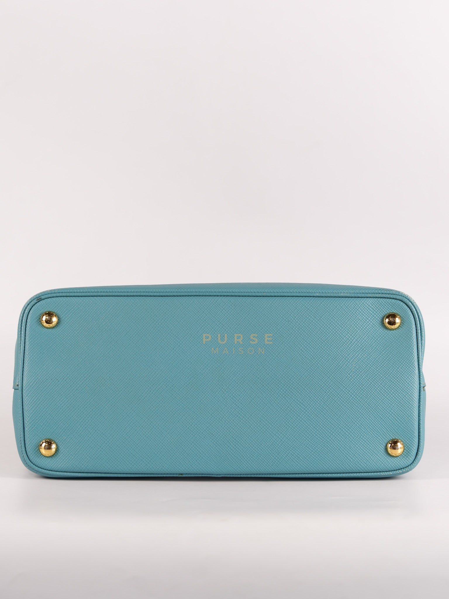 Double Handle Tote Bag Small in Teal Saffiano Cuir Leather | Purse Maison Luxury Bags Shop