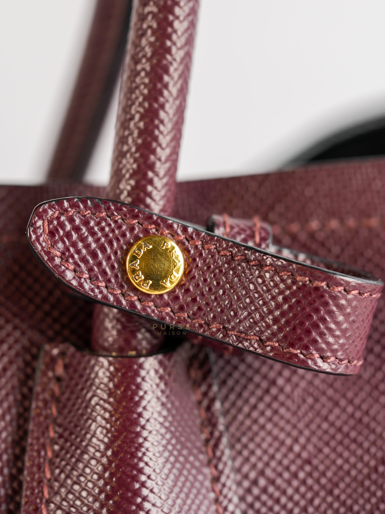 Double Handle Tote Medium in Maroon Saffiano Cuir Leather | Purse Maison Luxury Bags Shop