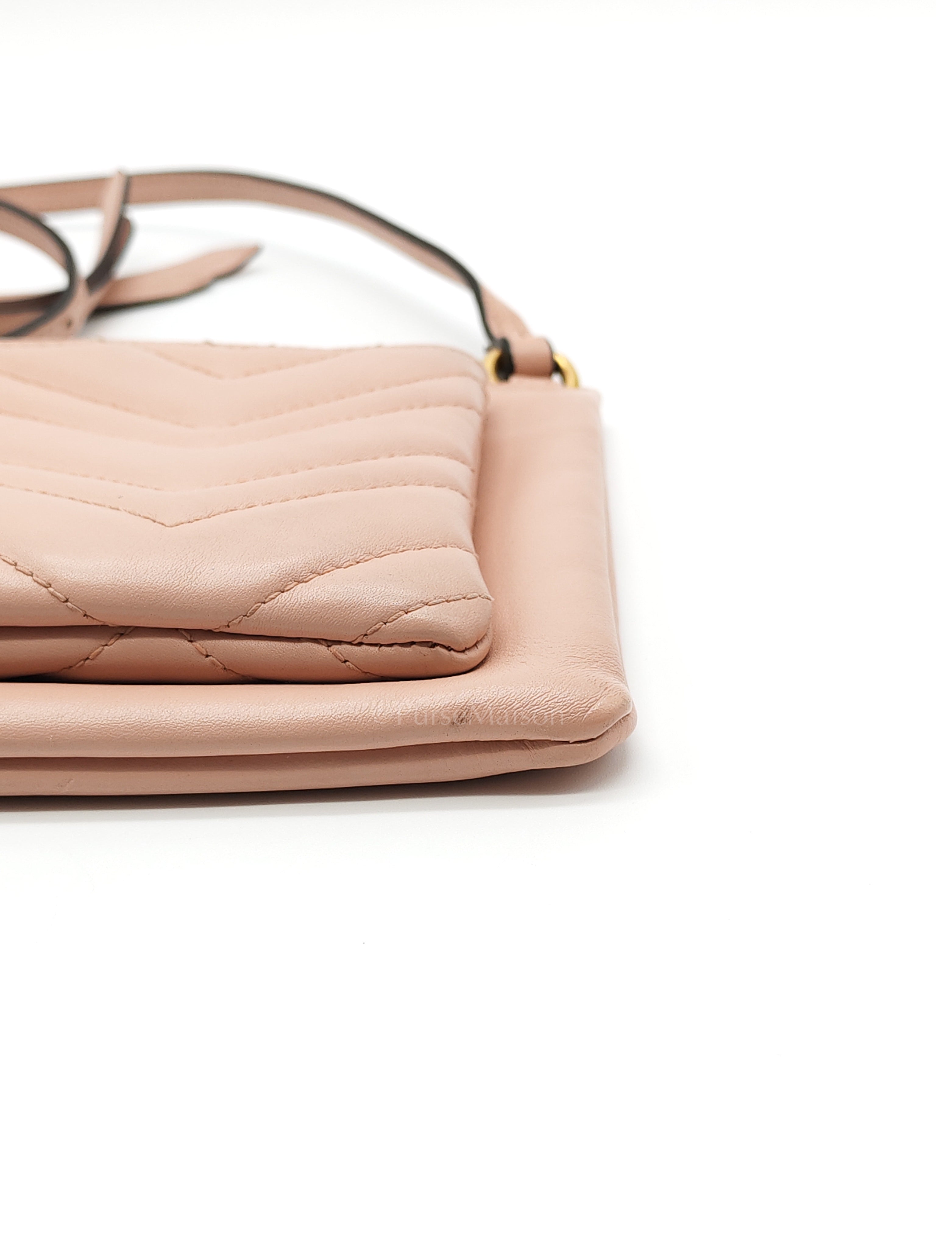 Double Pouch Shoulder Bag in Blush Pink Marmont Matellase Leather & Gold Hardware | Purse Maison Luxury Bags Shop