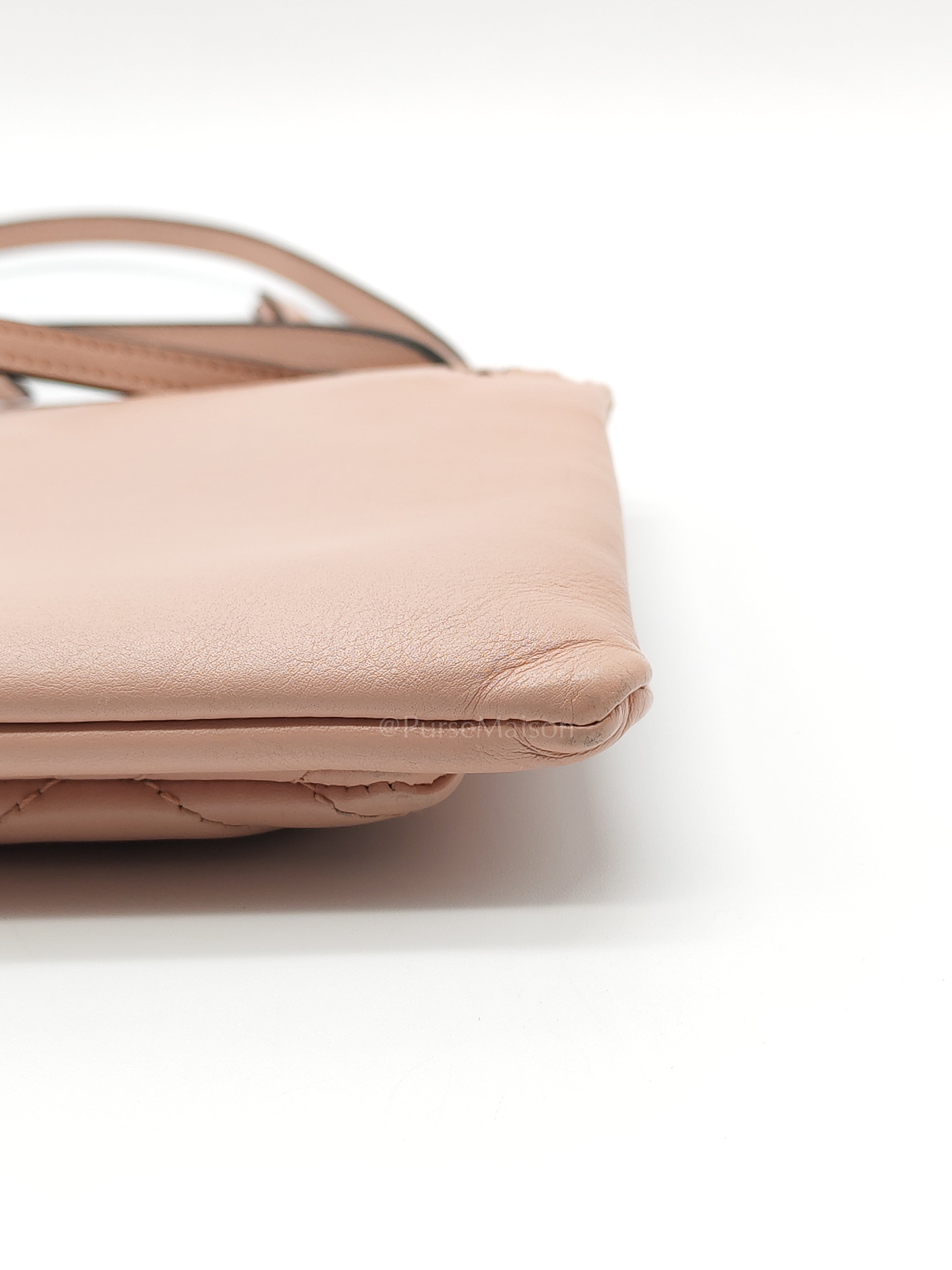 Double Pouch Shoulder Bag in Blush Pink Marmont Matellase Leather & Gold Hardware | Purse Maison Luxury Bags Shop