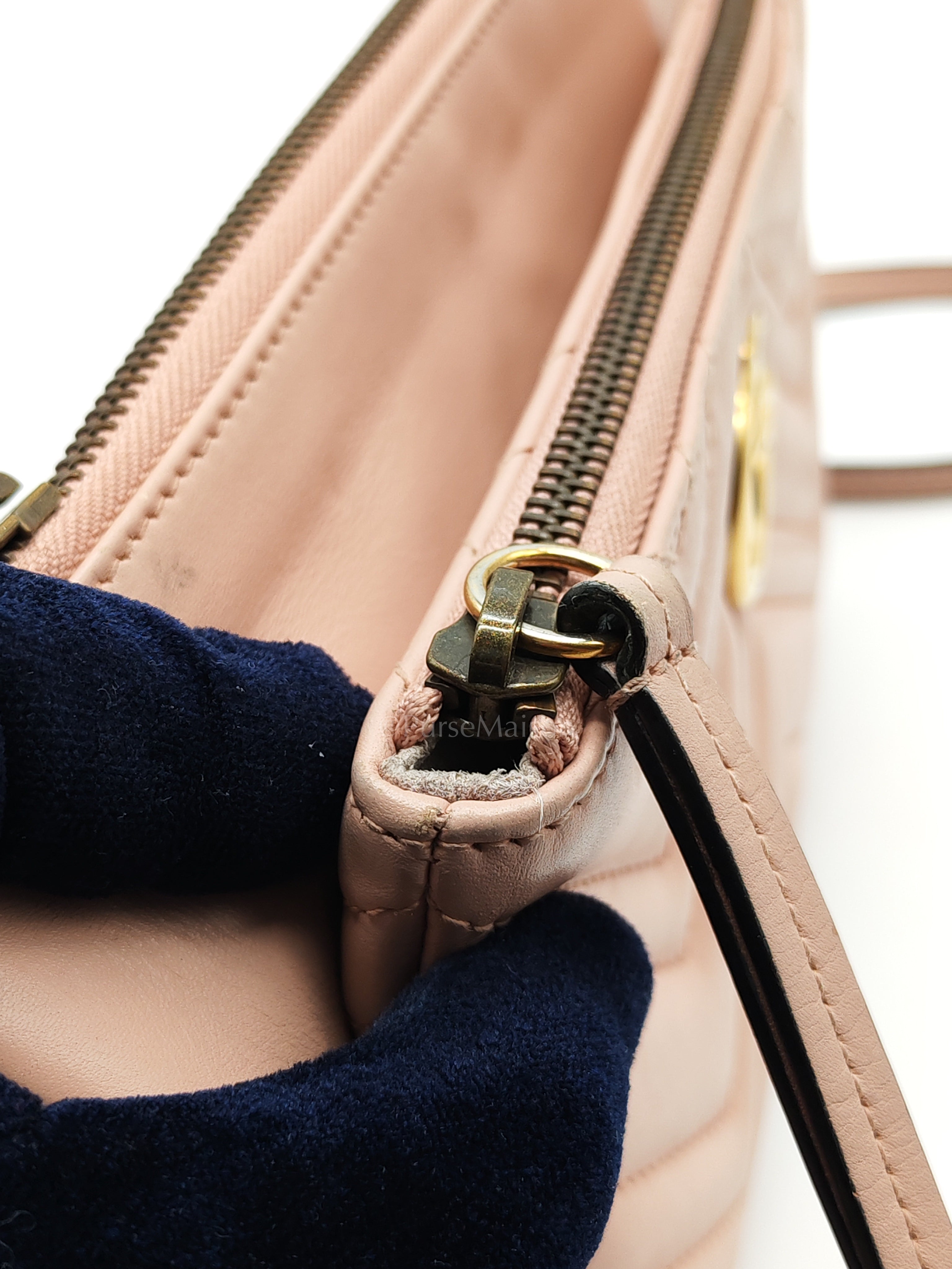 Double Pouch Shoulder Bag in Blush Pink Marmont Matellase Leather & Gold Hardware | Purse Maison Luxury Bags Shop