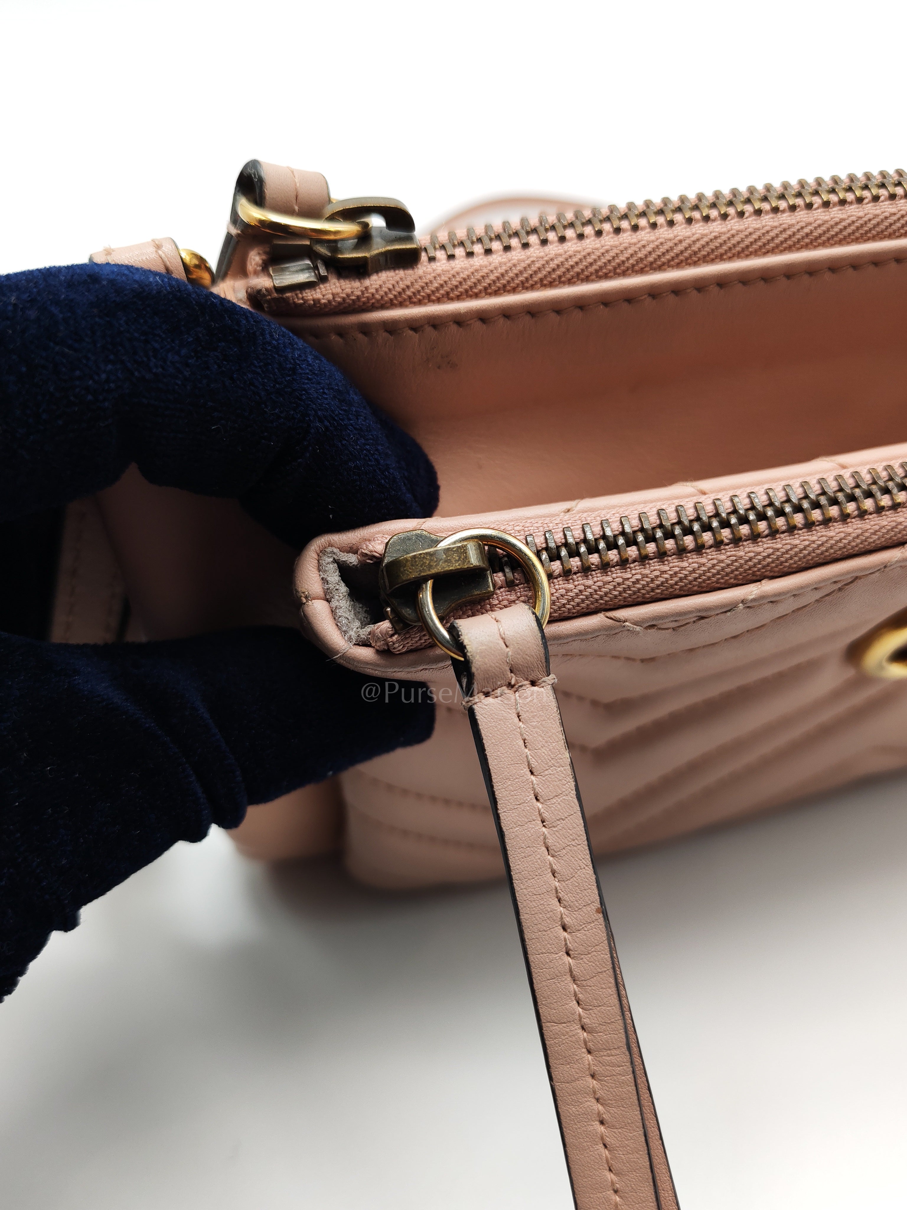 Double Pouch Shoulder Bag in Blush Pink Marmont Matellase Leather & Gold Hardware | Purse Maison Luxury Bags Shop