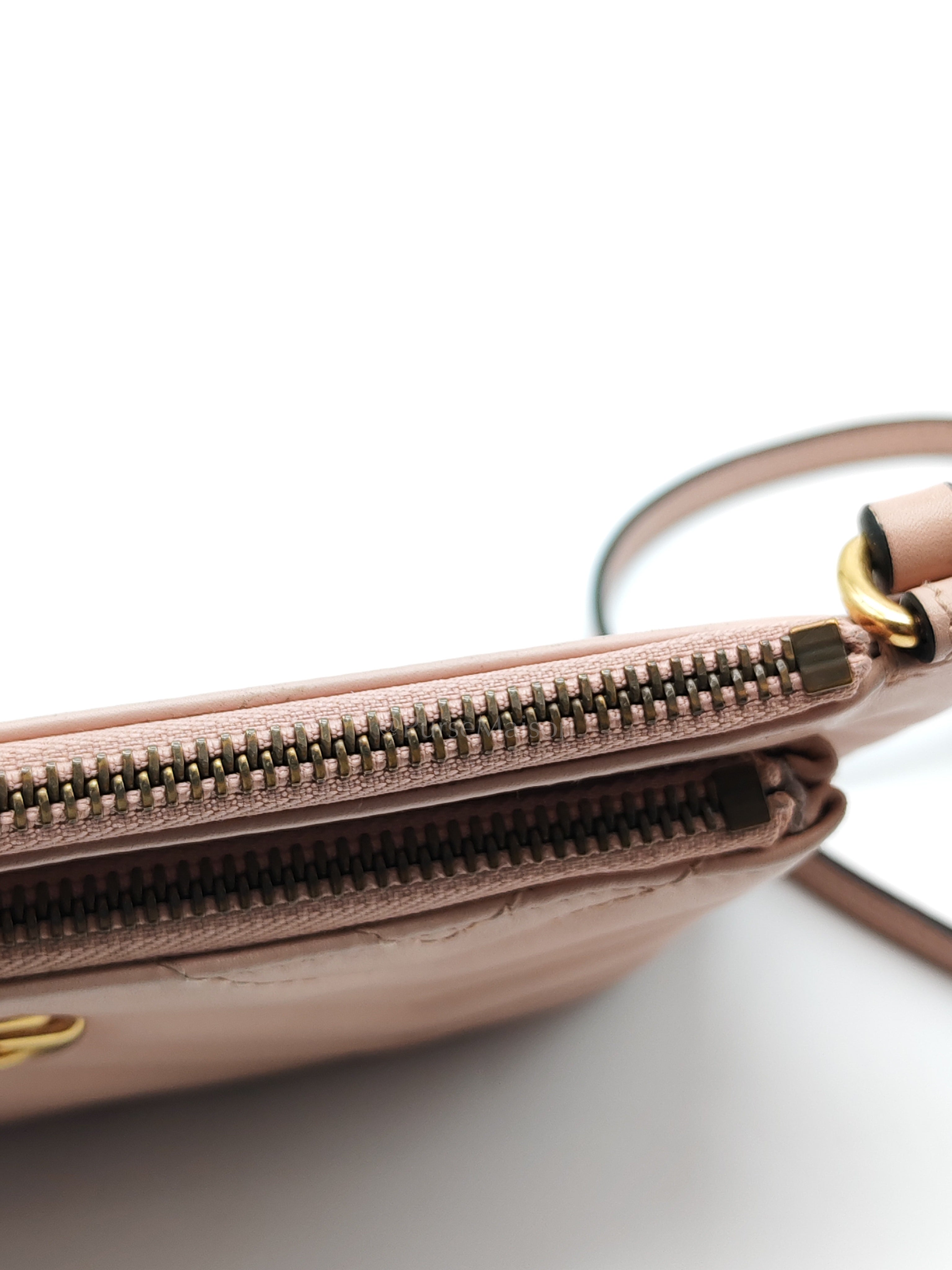 Double Pouch Shoulder Bag in Blush Pink Marmont Matellase Leather & Gold Hardware | Purse Maison Luxury Bags Shop