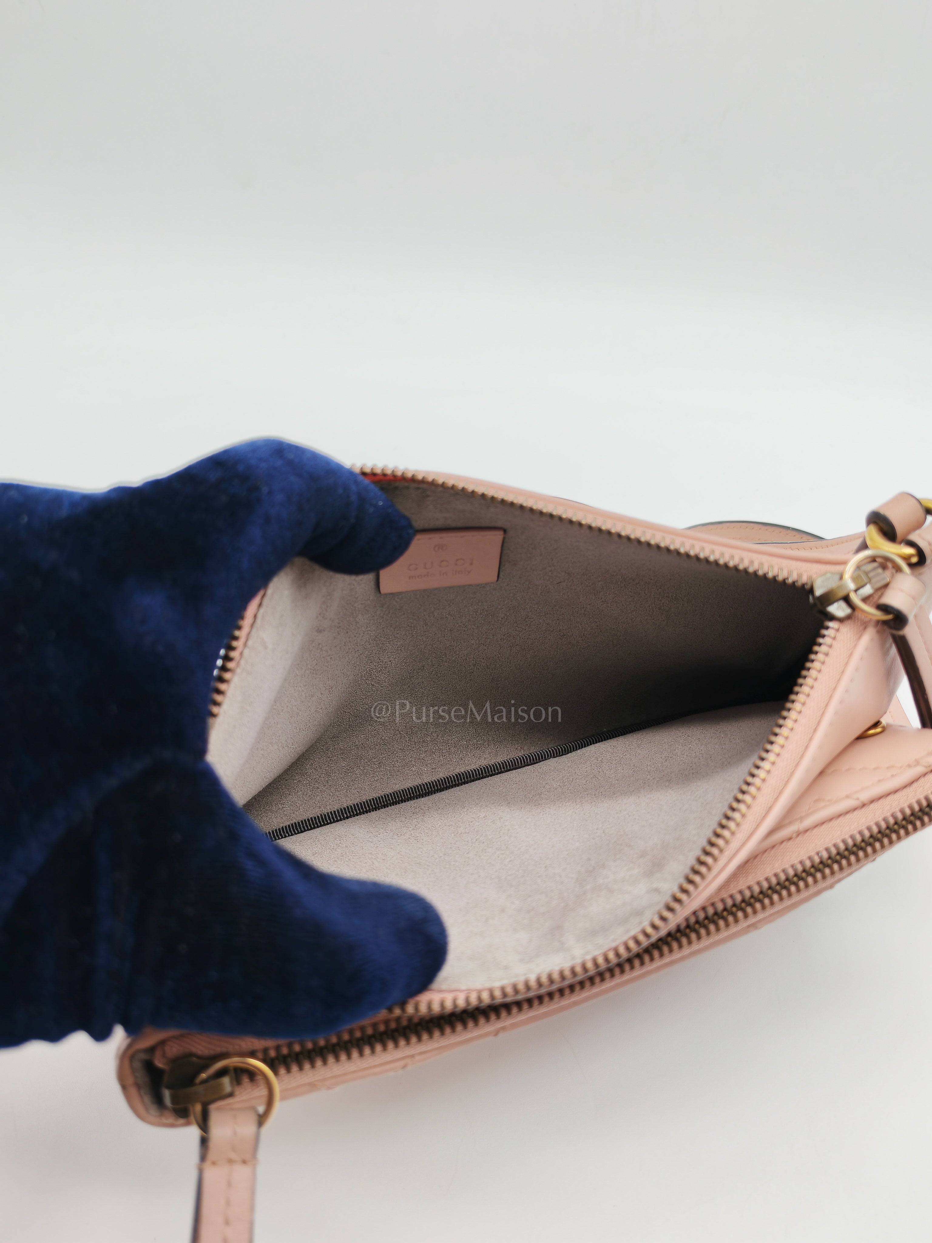 Double Pouch Shoulder Bag in Blush Pink Marmont Matellase Leather & Gold Hardware | Purse Maison Luxury Bags Shop