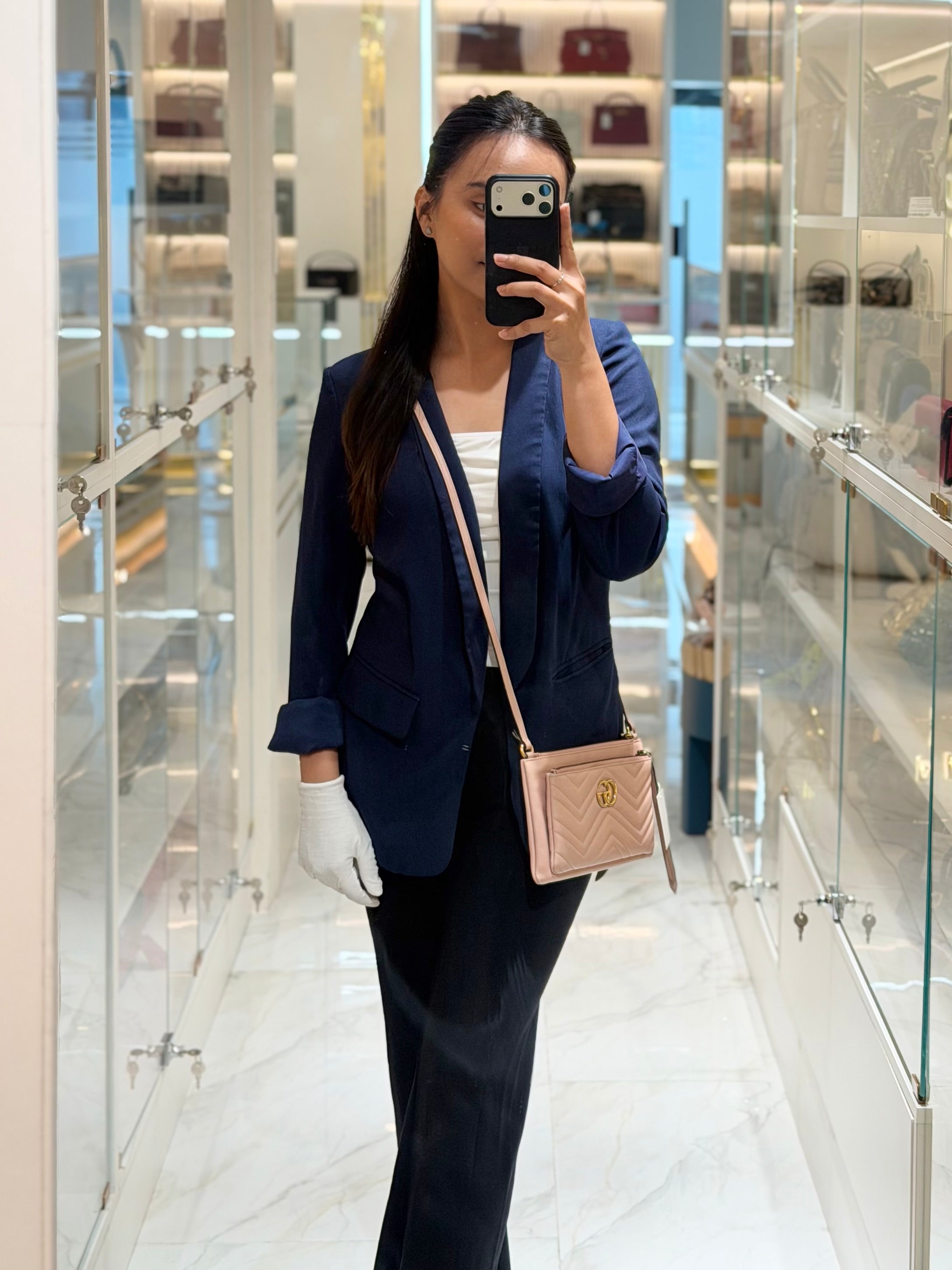 Double Pouch Shoulder Bag in Blush Pink Marmont Matellase Leather & Gold Hardware | Purse Maison Luxury Bags Shop