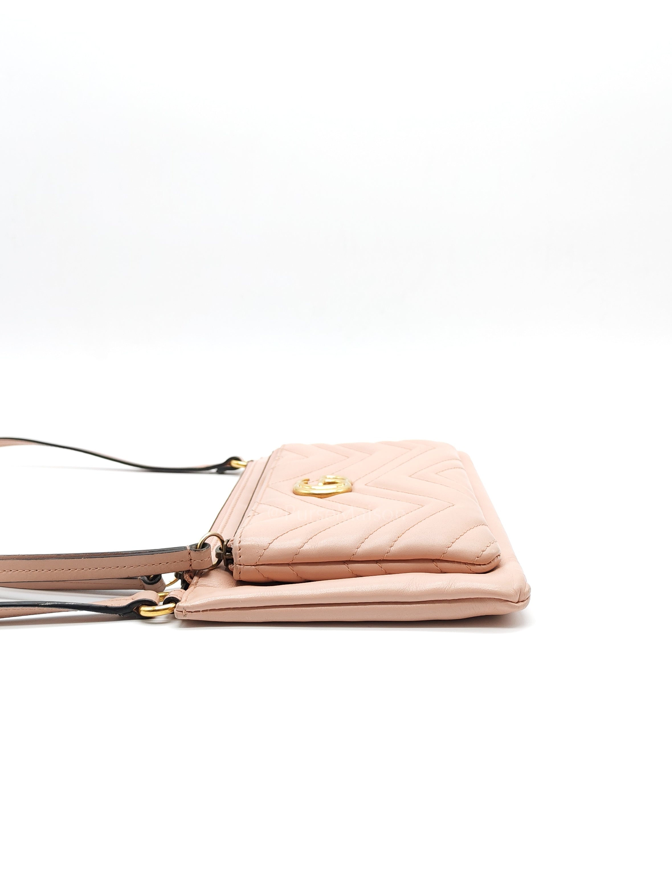 Double Pouch Shoulder Bag in Blush Pink Marmont Matellase Leather & Gold Hardware | Purse Maison Luxury Bags Shop