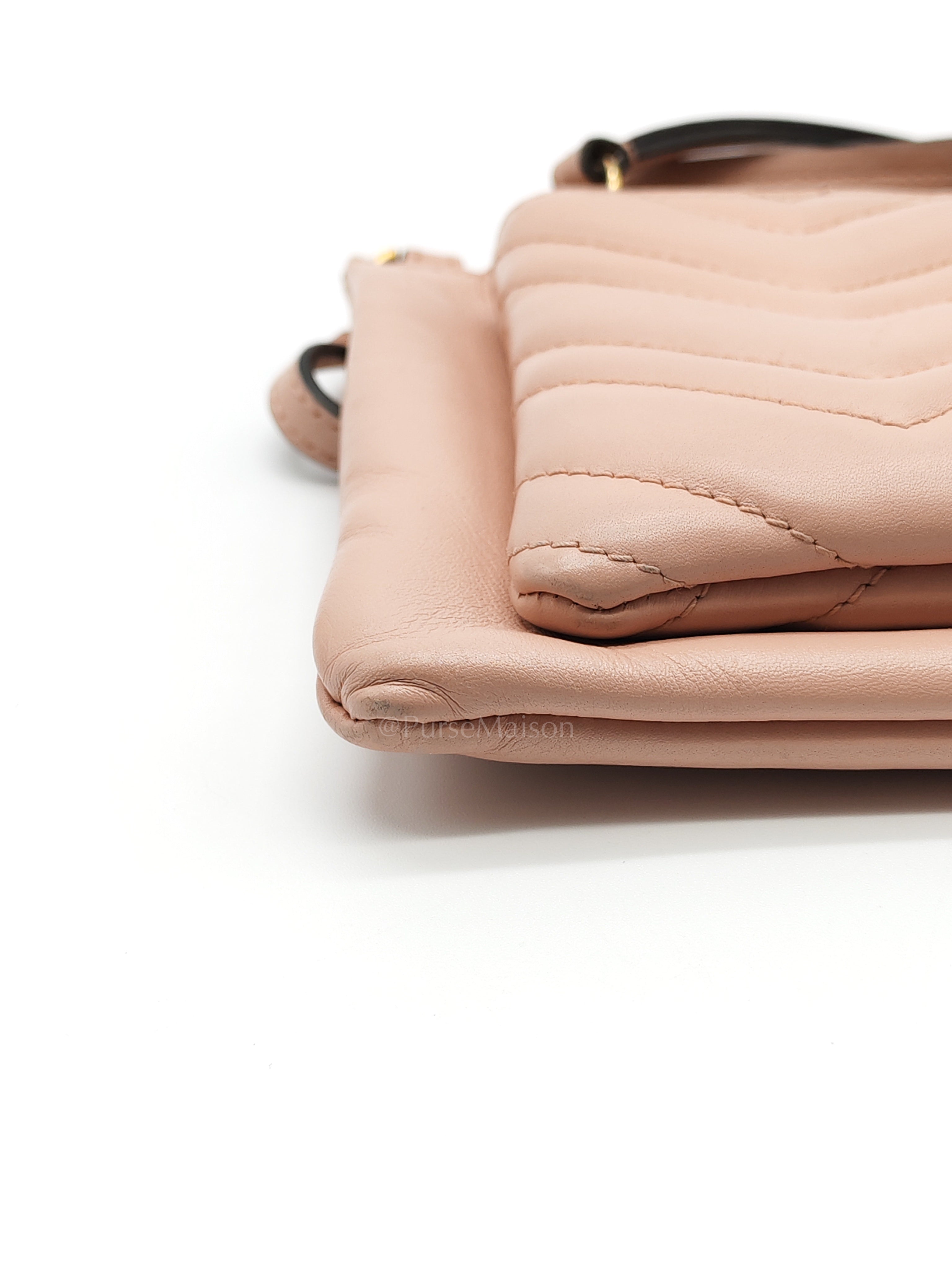 Double Pouch Shoulder Bag in Blush Pink Marmont Matellase Leather & Gold Hardware | Purse Maison Luxury Bags Shop