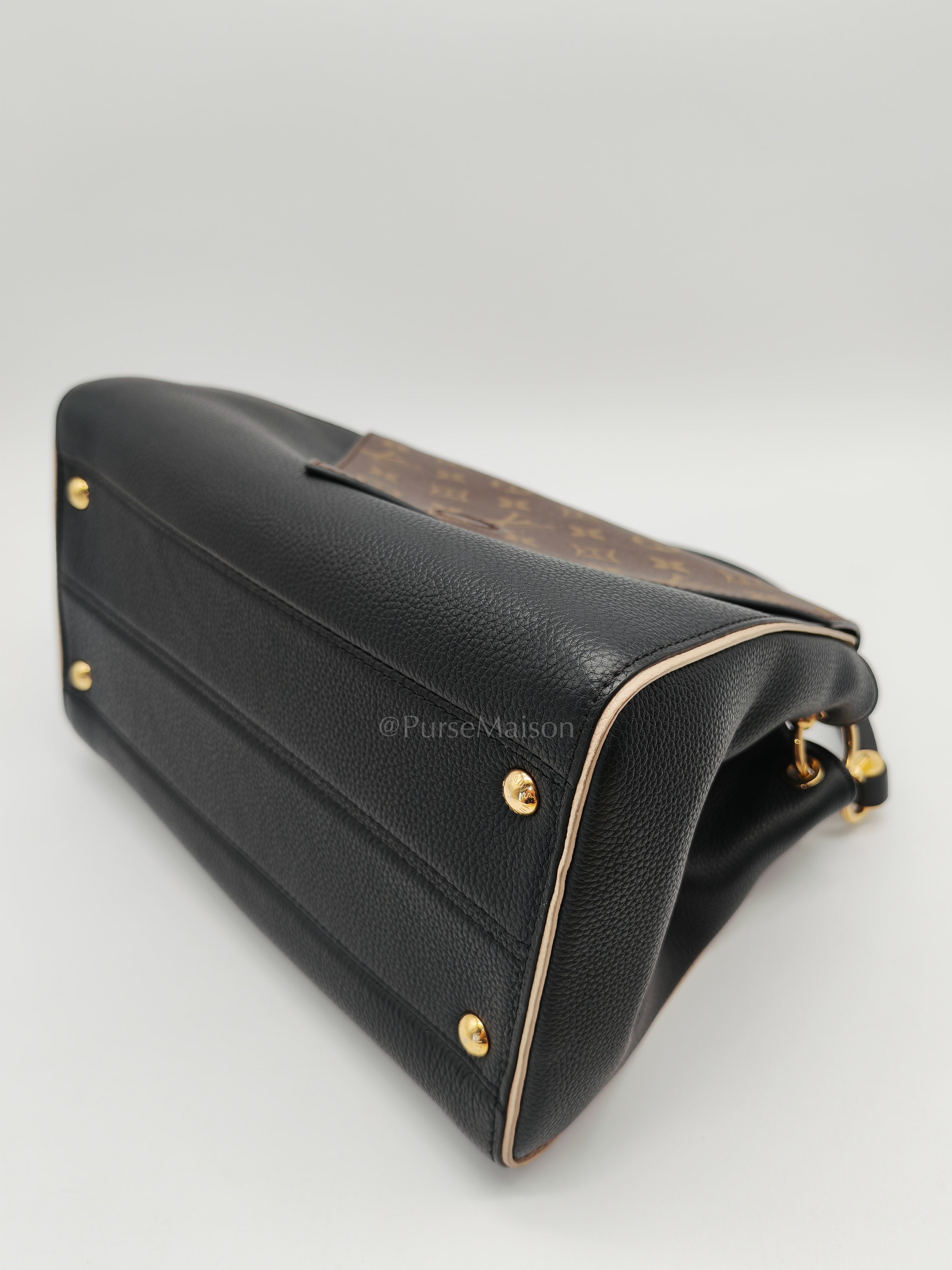 Double V Monogram Canvas and Black Grained Leather Shoulder Bag (Date Code: TR4137) | Purse Maison Luxury Bags Shop