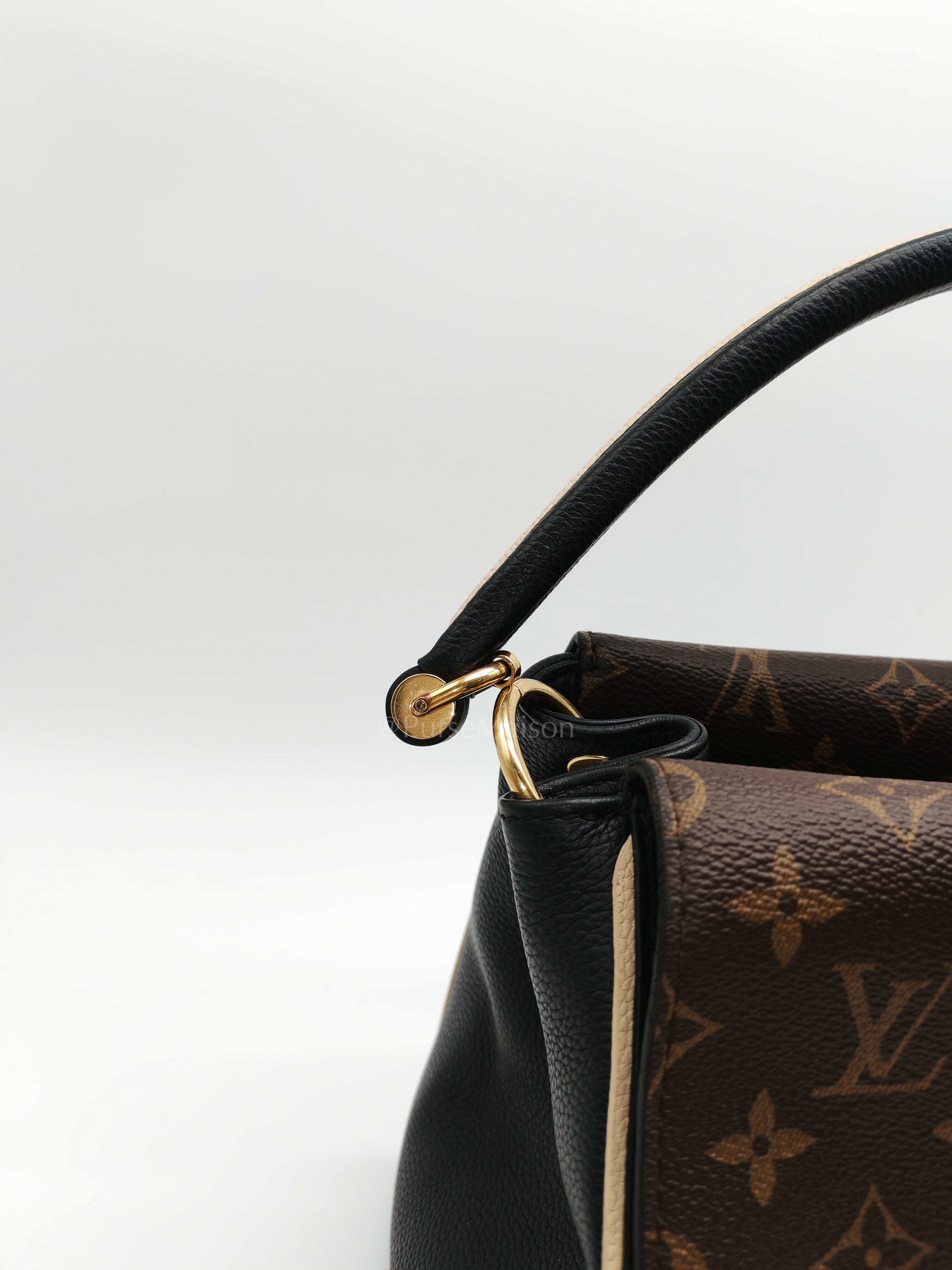 Double V Monogram Canvas and Black Grained Leather Shoulder Bag (Date Code: TR4137) | Purse Maison Luxury Bags Shop