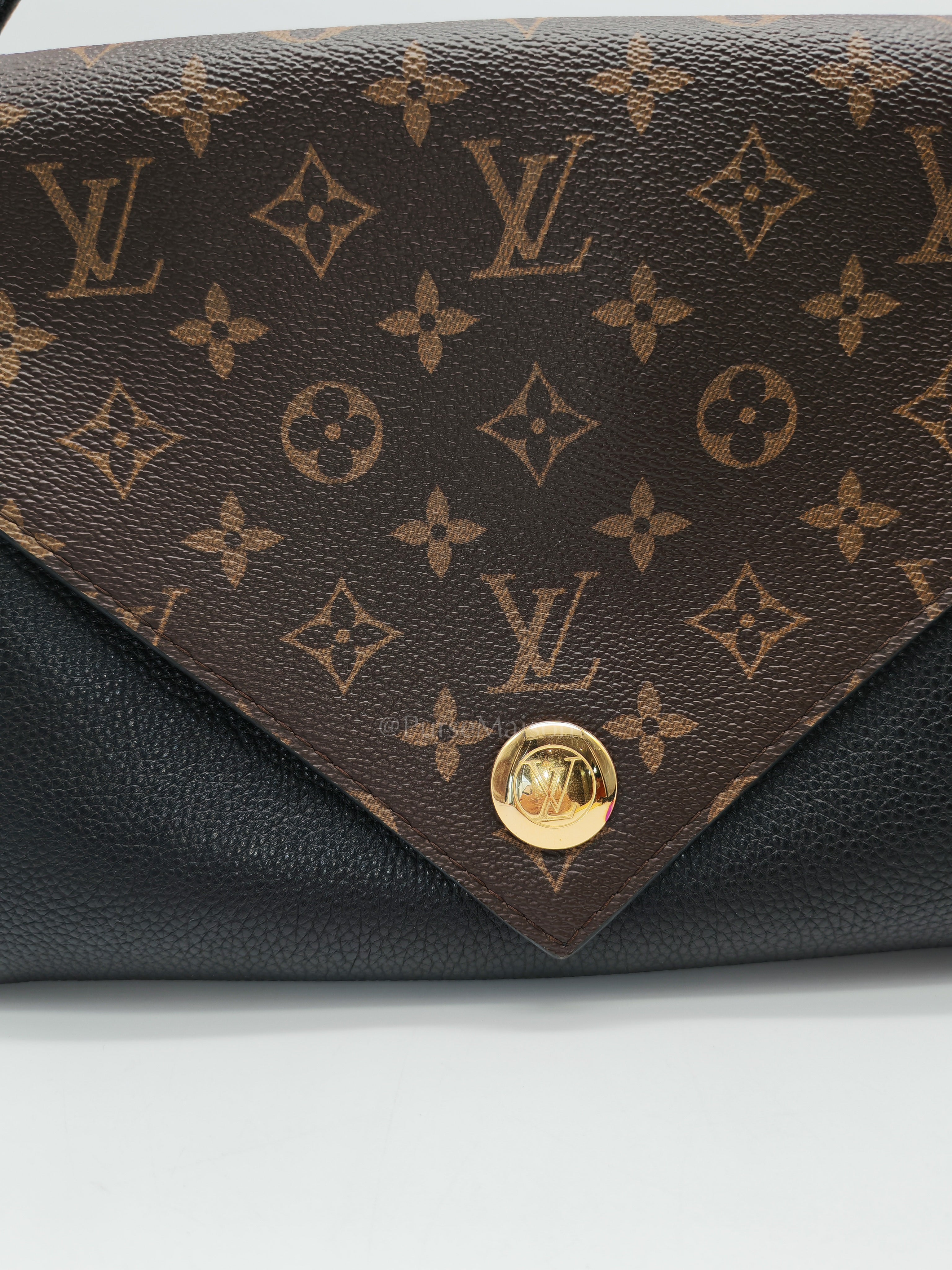 Double V Monogram Canvas and Black Grained Leather Shoulder Bag (Date Code: TR4137) | Purse Maison Luxury Bags Shop