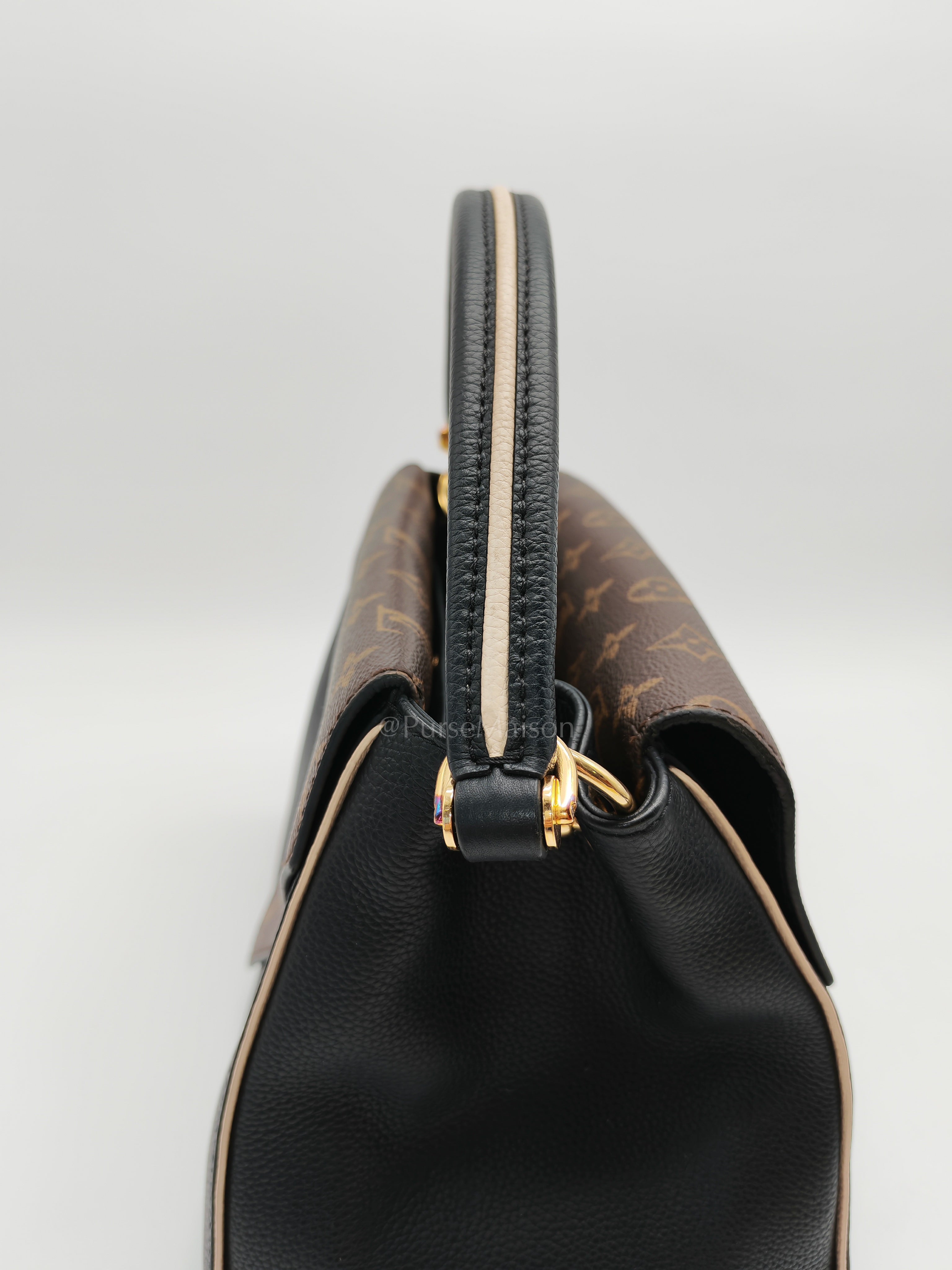 Double V Monogram Canvas and Black Grained Leather Shoulder Bag (Date Code: TR4137) | Purse Maison Luxury Bags Shop