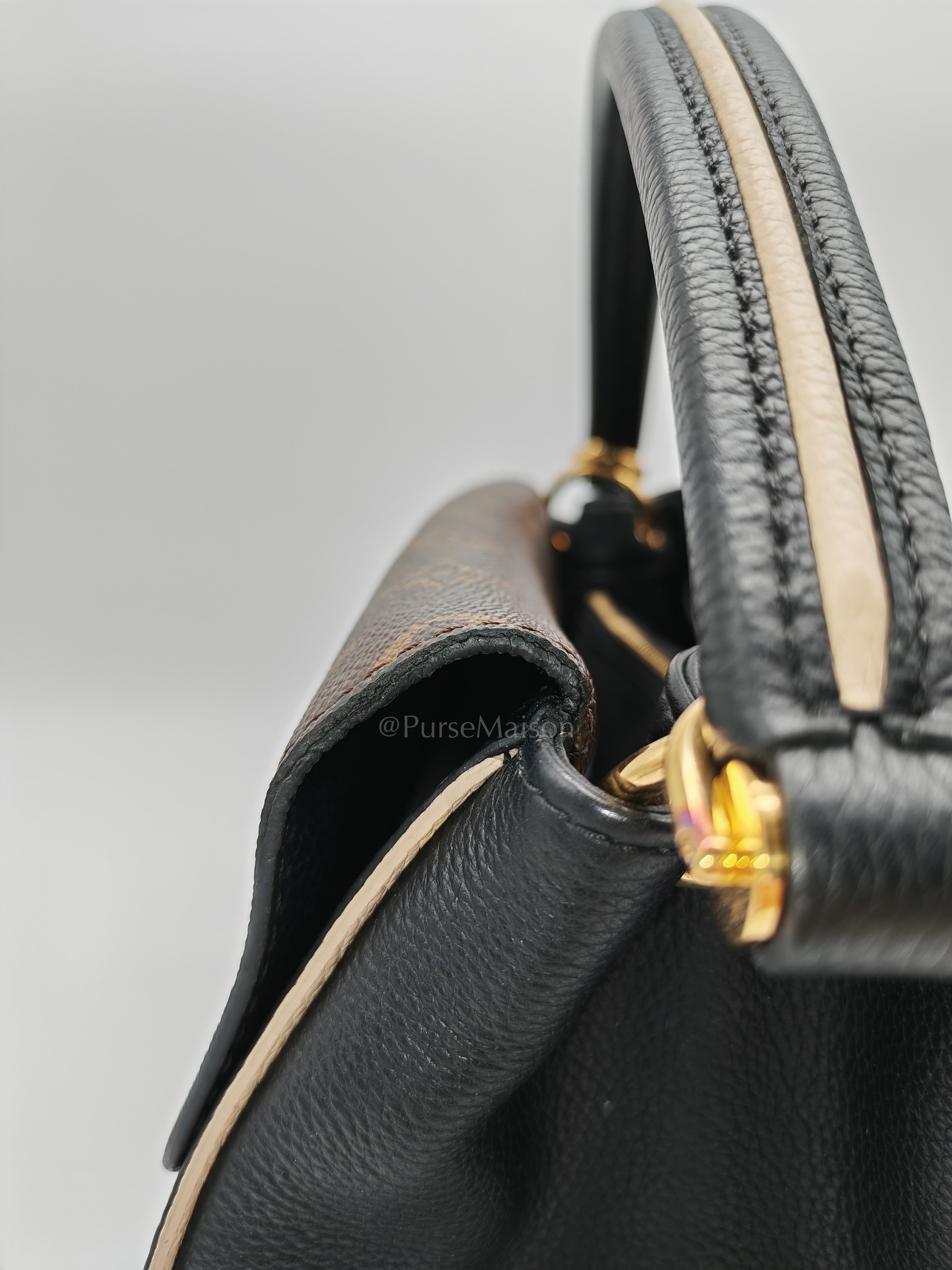 Double V Monogram Canvas and Black Grained Leather Shoulder Bag (Date Code: TR4137) | Purse Maison Luxury Bags Shop