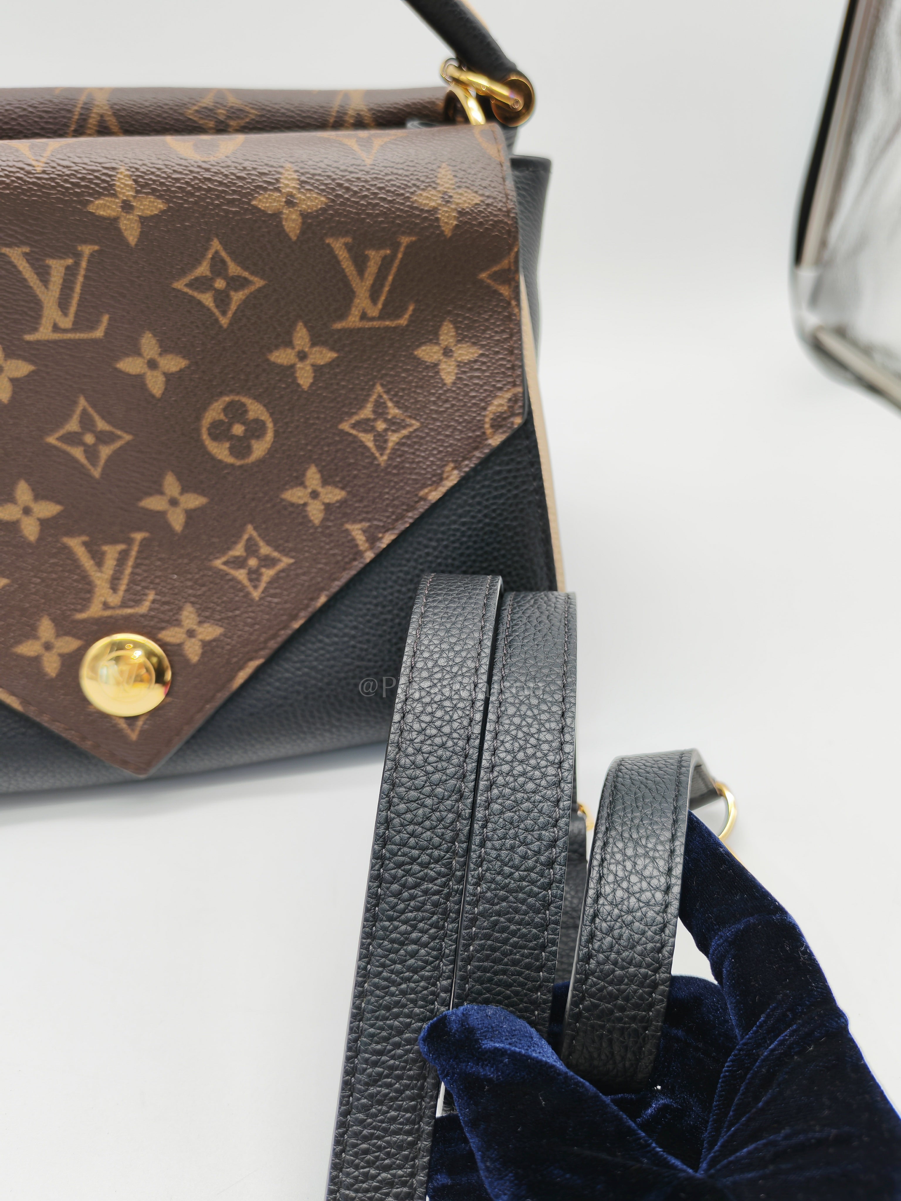 Double V Monogram Canvas and Black Grained Leather Shoulder Bag (Date Code: TR4137) | Purse Maison Luxury Bags Shop