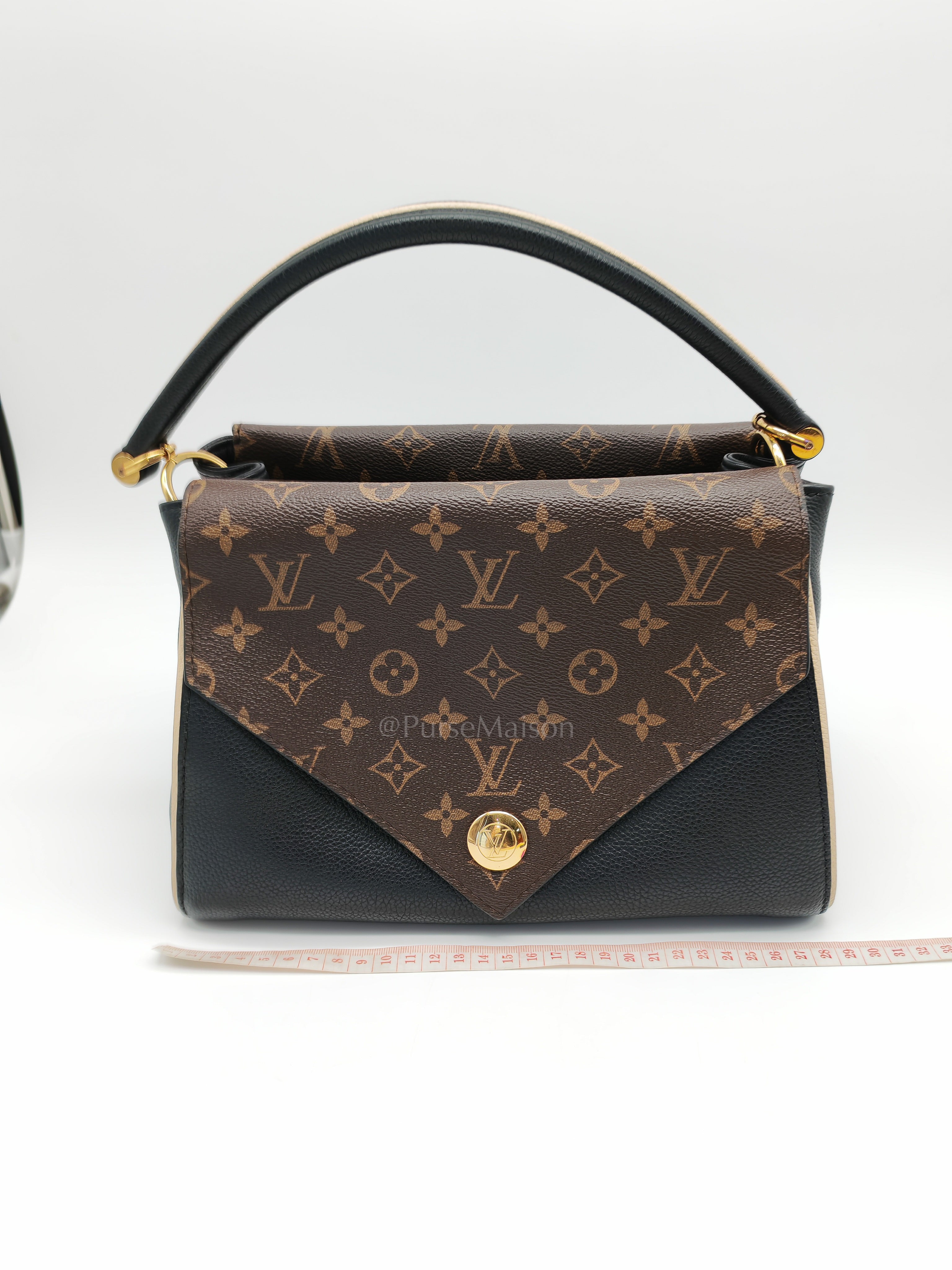 Double V Monogram Canvas and Black Grained Leather Shoulder Bag (Date Code: TR4137) | Purse Maison Luxury Bags Shop