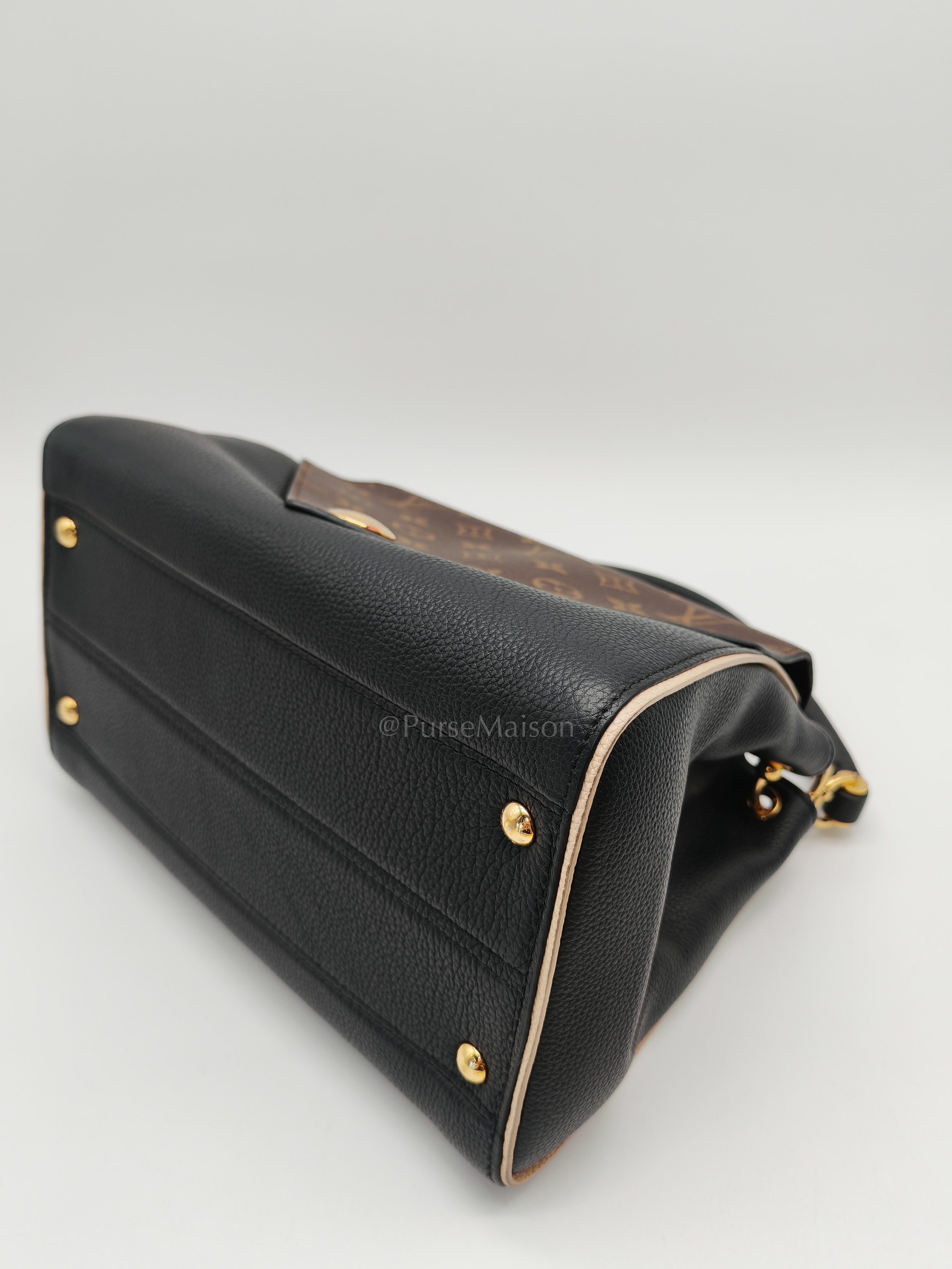 Double V Monogram Canvas and Black Grained Leather Shoulder Bag (Date Code: TR4137) | Purse Maison Luxury Bags Shop