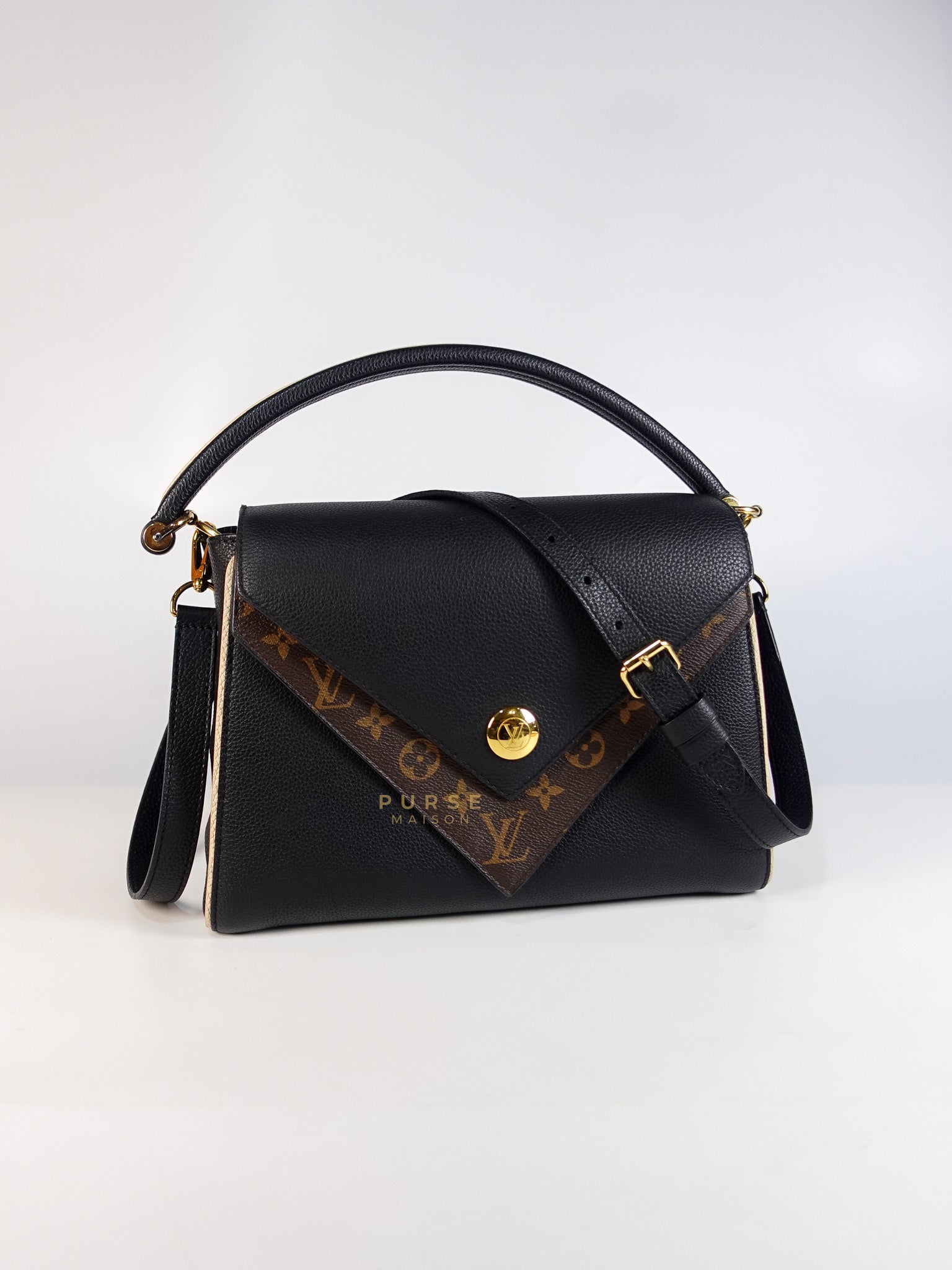 Double V Satchel Medium in Dark Navy Blue Monogram and Black Canvas (Date code: TR3108) | Purse Maison Luxury Bags Shop