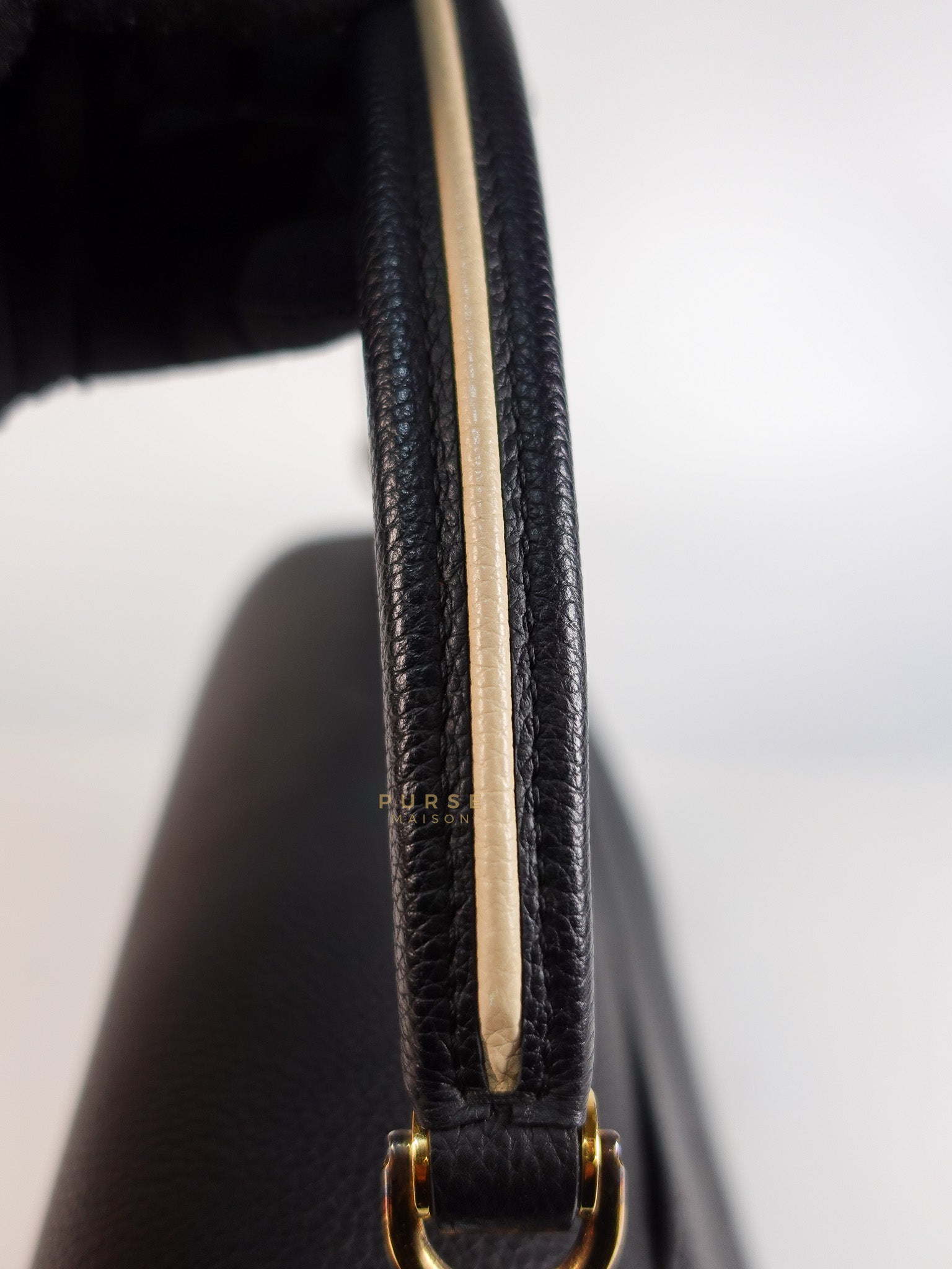 Double V Satchel Medium in Dark Navy Blue Monogram and Black Canvas (Date code: TR3108) | Purse Maison Luxury Bags Shop