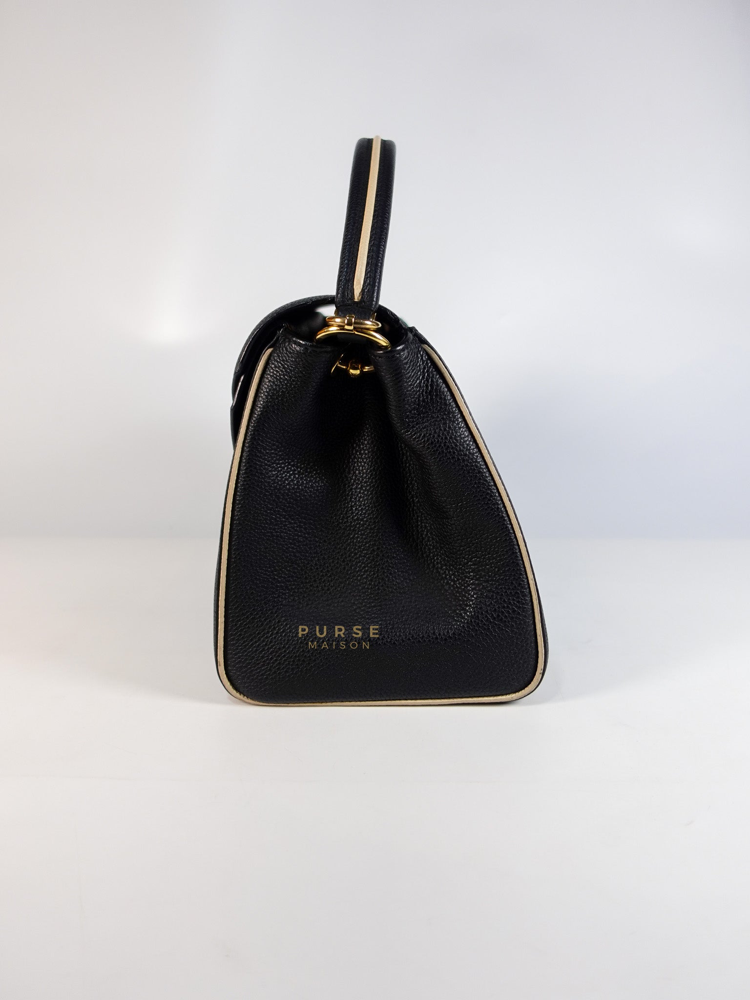 Double V Satchel Medium in Dark Navy Blue Monogram and Black Canvas (Date code: TR3108) | Purse Maison Luxury Bags Shop