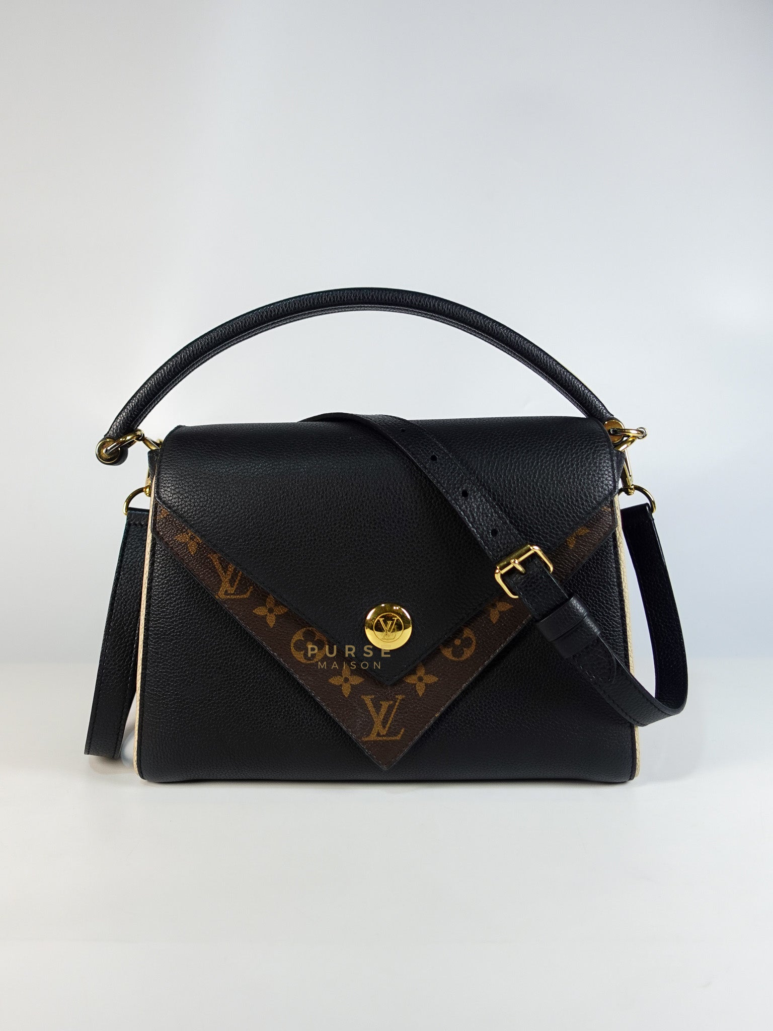 Double V Satchel Medium in Dark Navy Blue Monogram and Black Canvas (Date code: TR3108) | Purse Maison Luxury Bags Shop