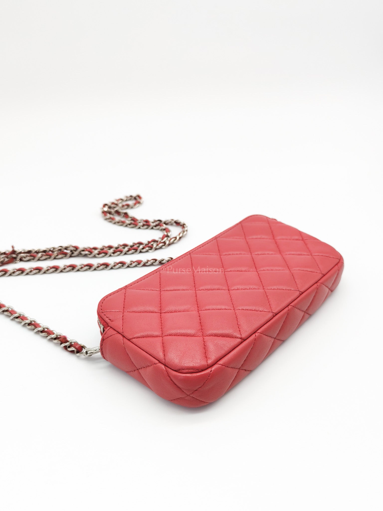 Double Zip in Rose Pink Clutch Chain Bag and Silver Hardware Series 26 | Purse Maison Luxury Bags Shop
