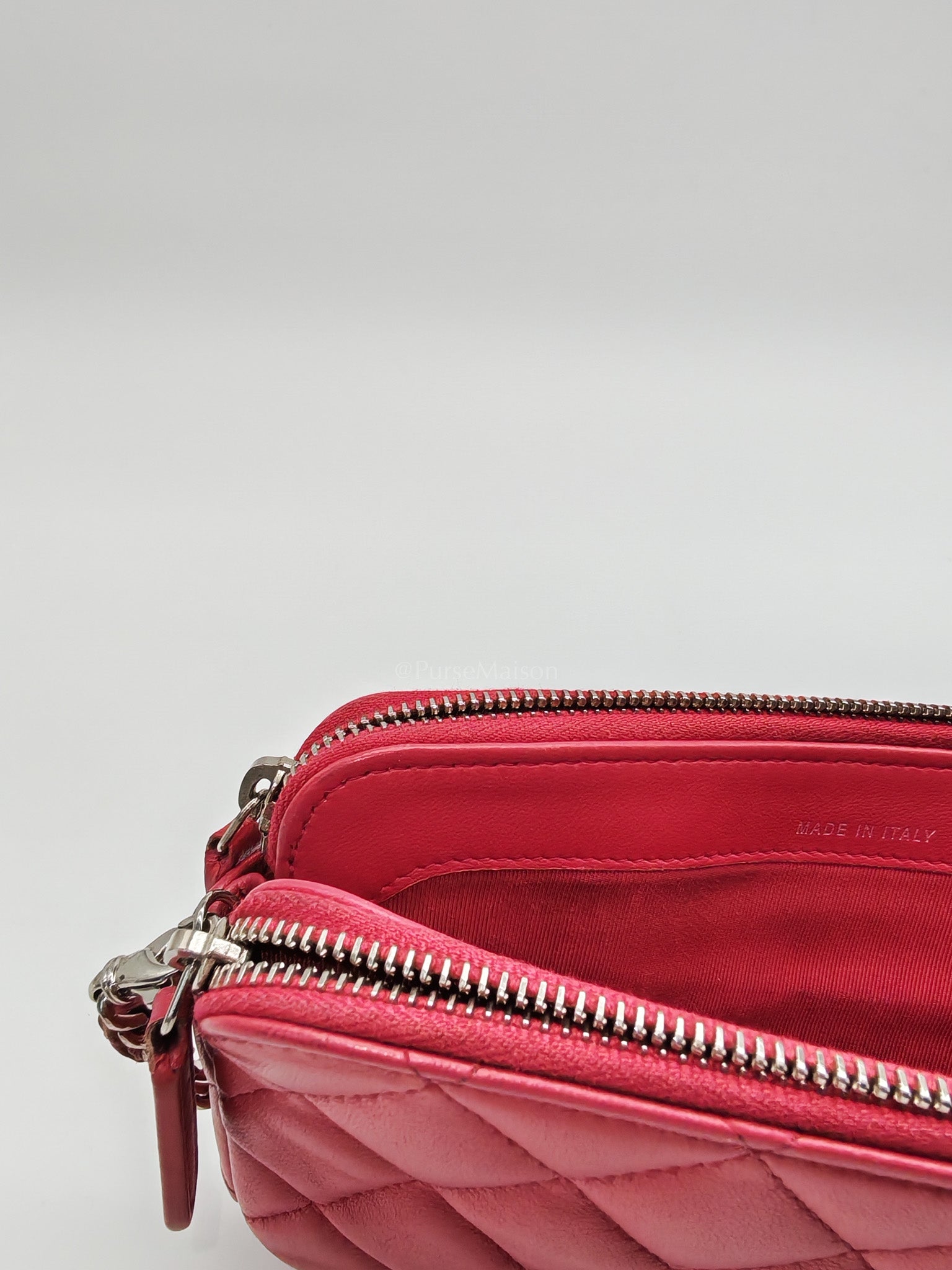 Double Zip in Rose Pink Clutch Chain Bag and Silver Hardware Series 26 | Purse Maison Luxury Bags Shop