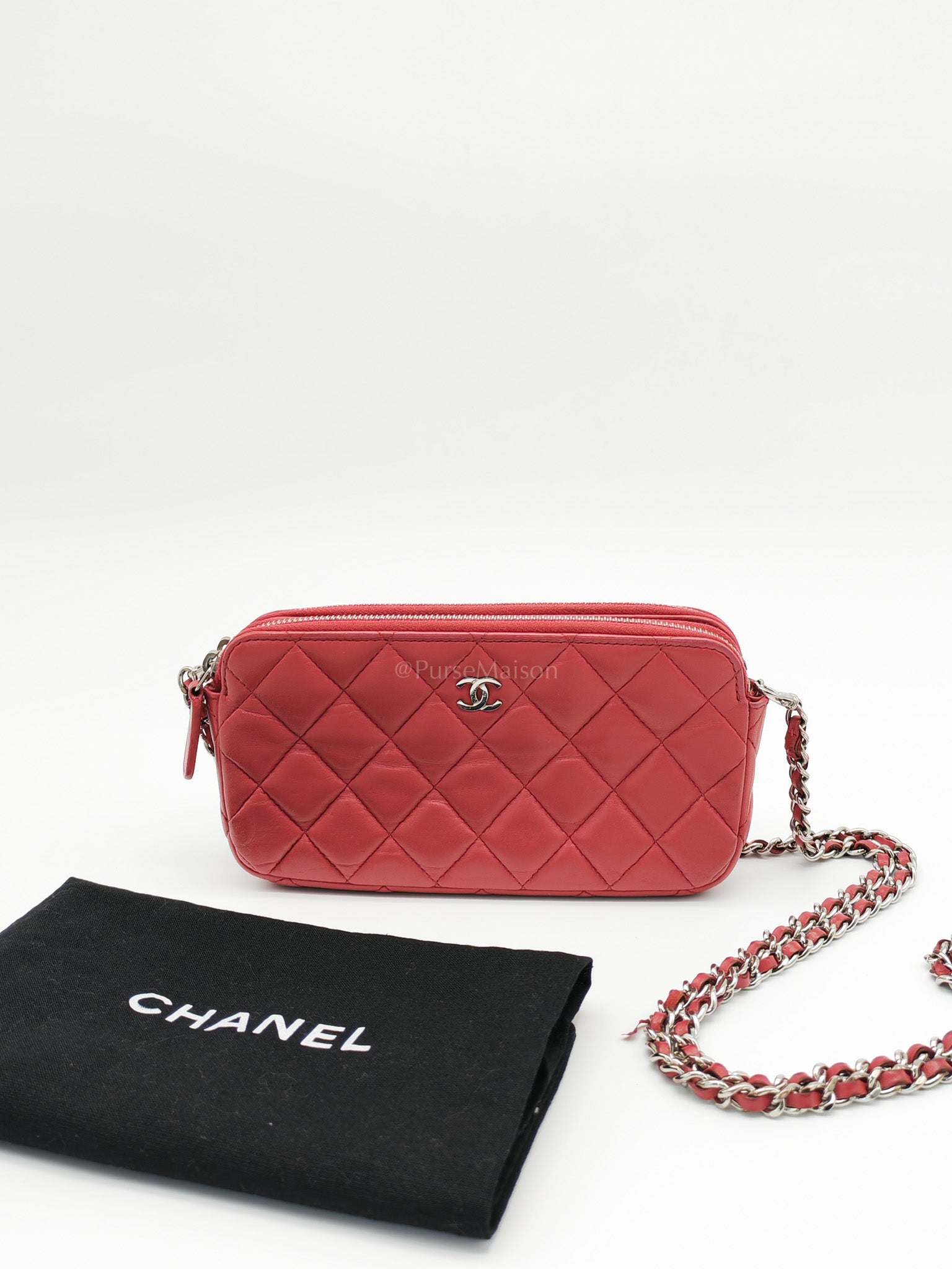 Double Zip in Rose Pink Clutch Chain Bag and Silver Hardware Series 26 | Purse Maison Luxury Bags Shop