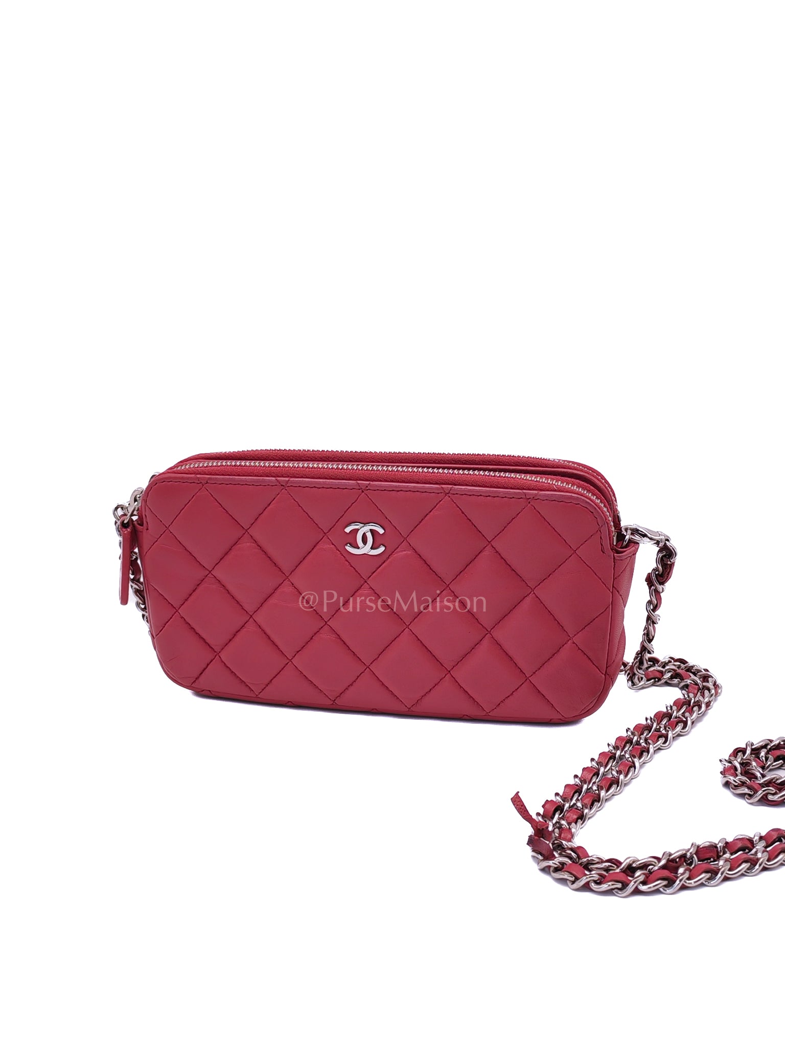 Double Zip in Rose Pink Clutch Chain Bag and Silver Hardware Series 26 | Purse Maison Luxury Bags Shop