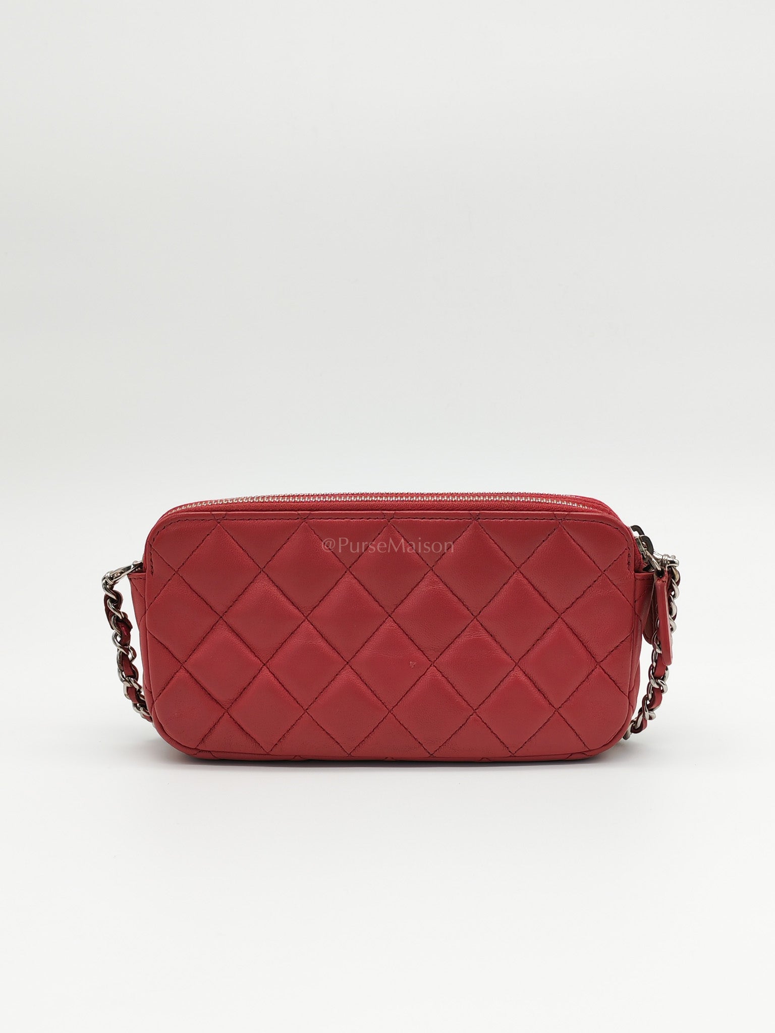 Double Zip in Rose Pink Clutch Chain Bag and Silver Hardware Series 26 | Purse Maison Luxury Bags Shop