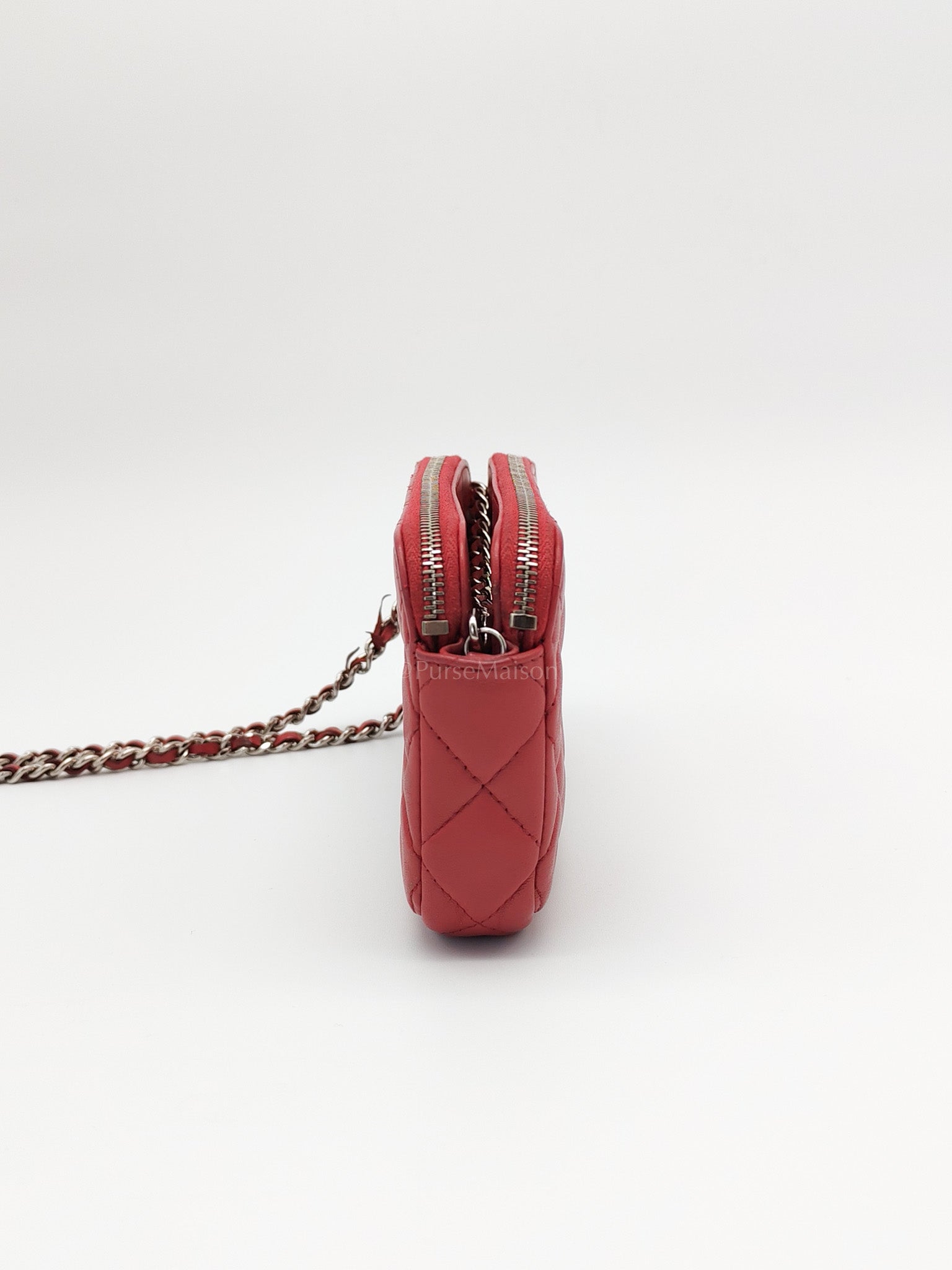 Double Zip in Rose Pink Clutch Chain Bag and Silver Hardware Series 26 | Purse Maison Luxury Bags Shop